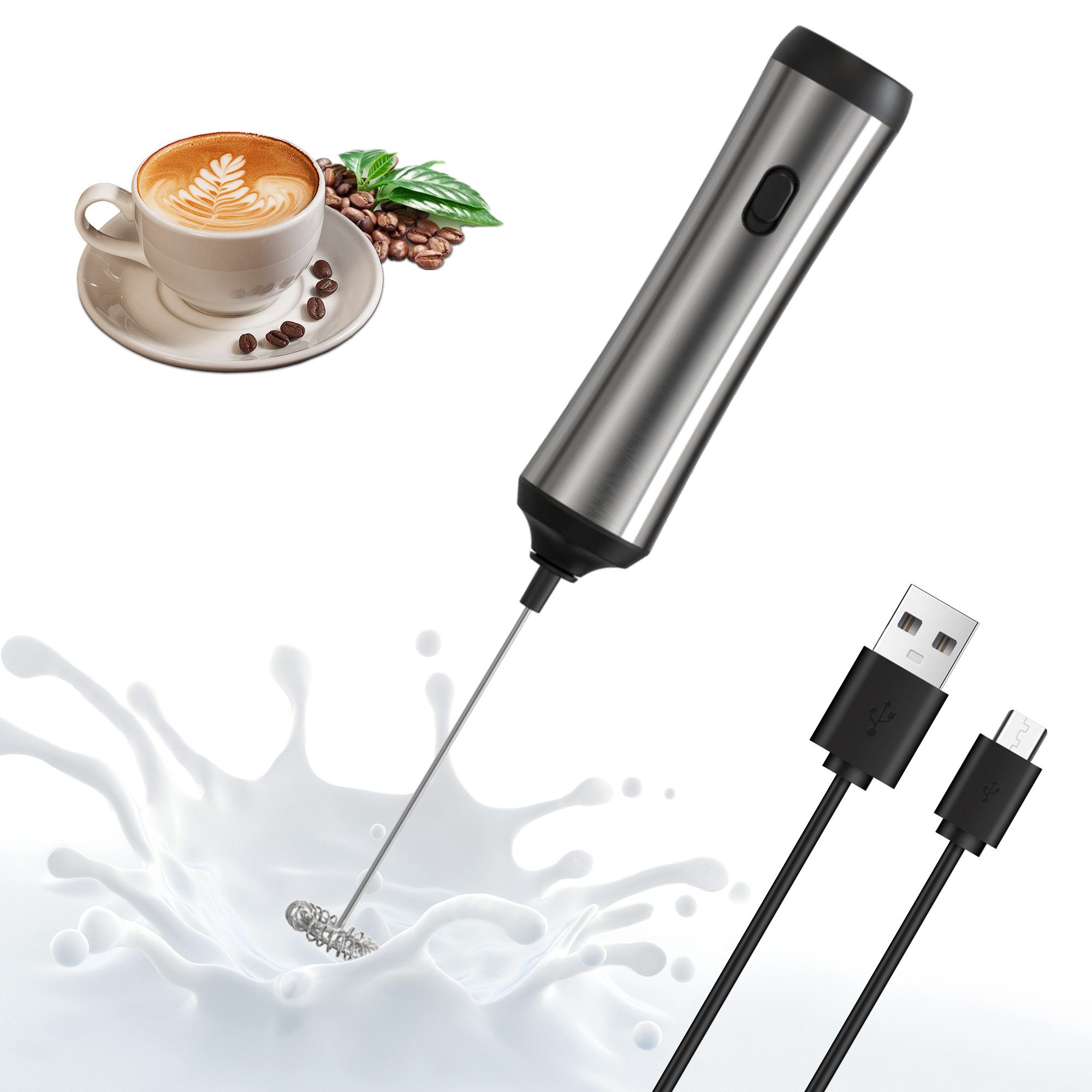 BEKOMIYA Milchaufschäumer Milchaufschäumer, Elektrischer Milchaufschäumer,Stab,Mini-Handmixer, mit Spezialspirale elektrischer Handmilchaufschäumer,Mini-Handmixer