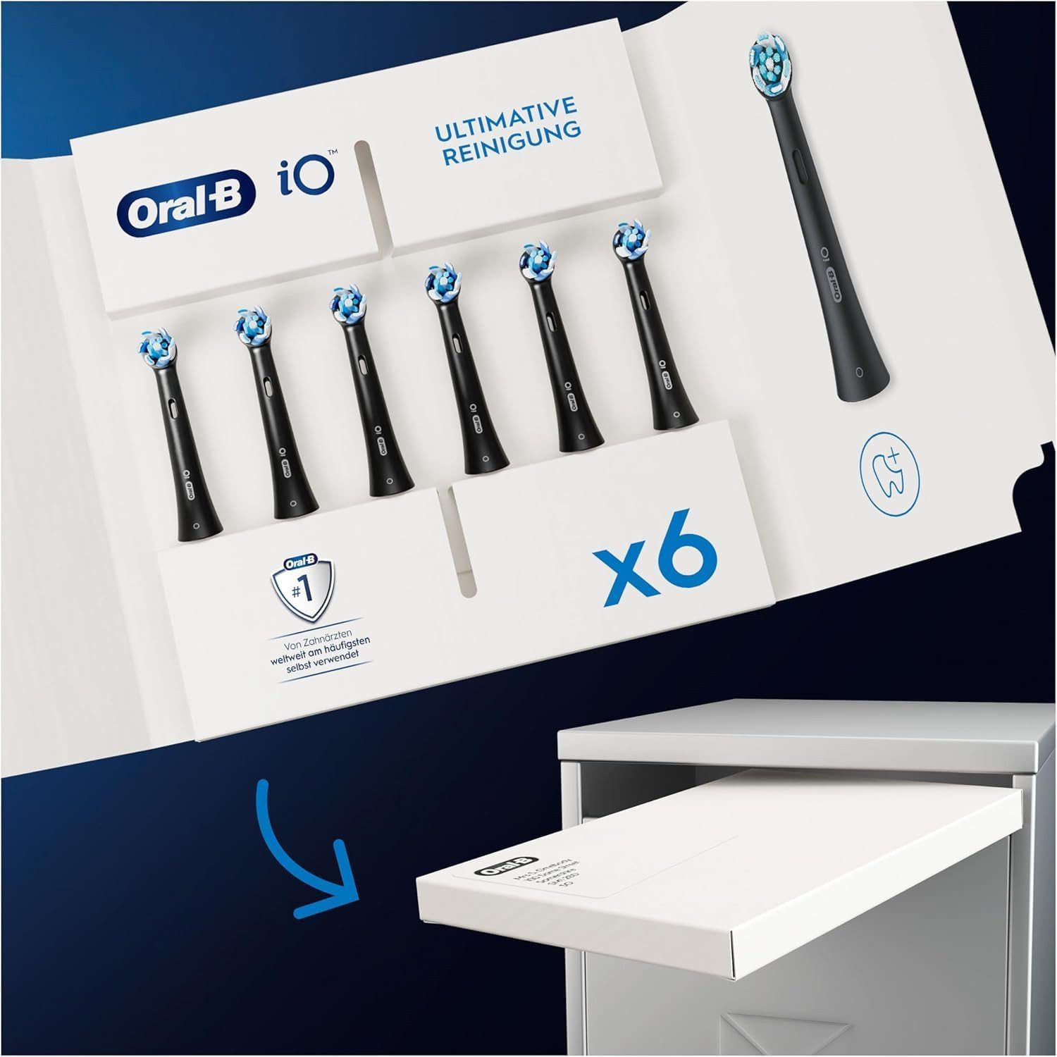 Braun Aufsteckbürsten iO Black Ultimative Reinigung Aufsteckbürsten – entwickelt für, gründliche Plaque-Entfernung mit innovativen Borsten-in-, Borsten-Bündeln – kompatibel mit Oral-B iO, elektrische Zahnbürste – 6 Stück im praktischen Vorratspack