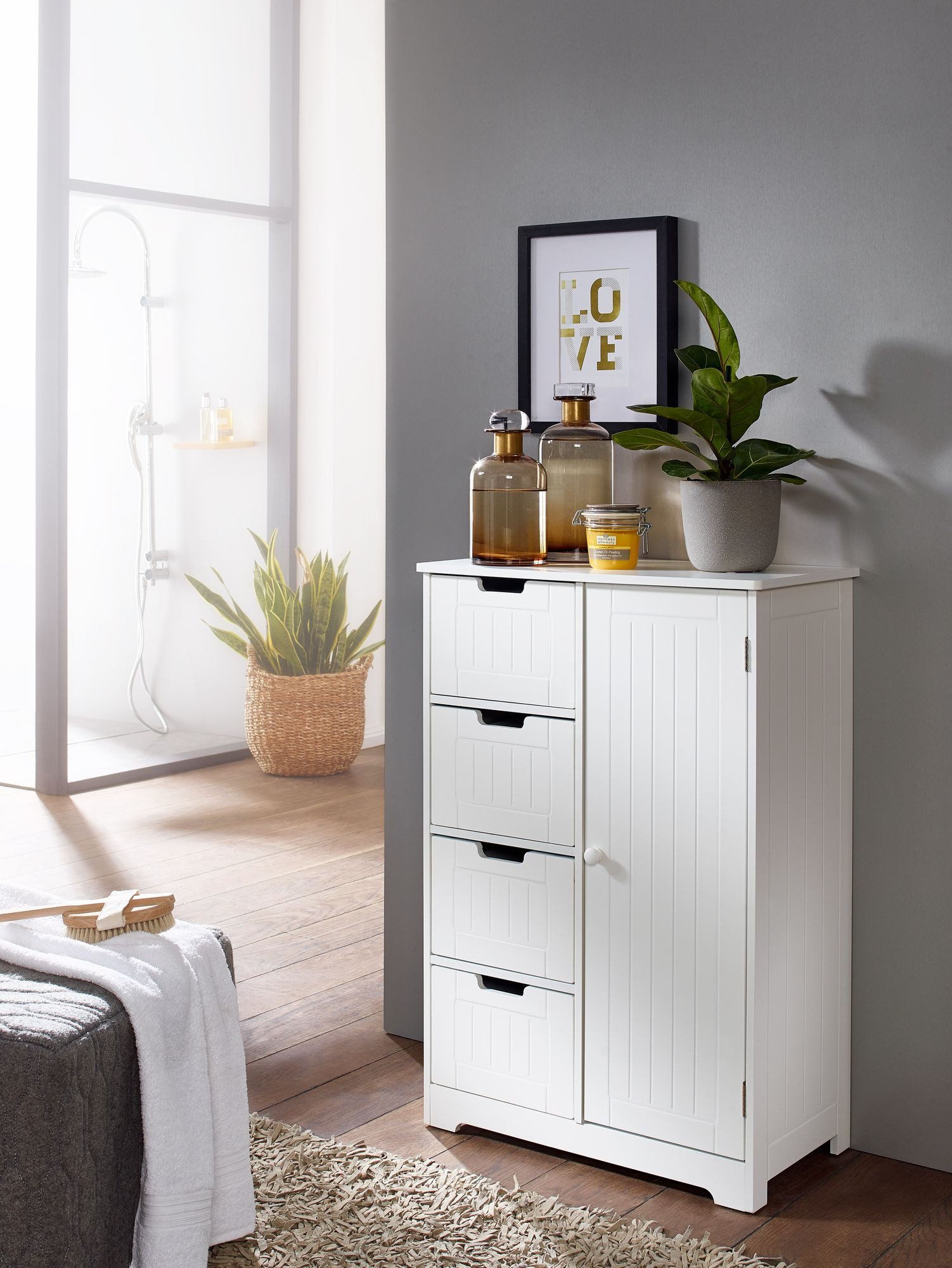 FINEBUY Midischrank FB45836 Badschrank PATTI Landhaus Badezimmerschrank wei günstig online kaufen