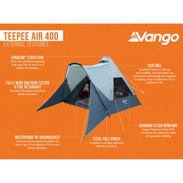Vango aufblasbares Zelt Campingzelt Teepee Air 400 Airbeam, Tipi Familien Luftzelt Zelt Aufblasbar