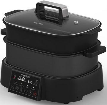 TurboTronic by Z-Line Multikocher Slow Cooker in schwarz mit Grillplatte, 1250 W, 6L + 4L, mit Digitalsteuerung, Dampfgarer, Reiskocher, Tischgrill