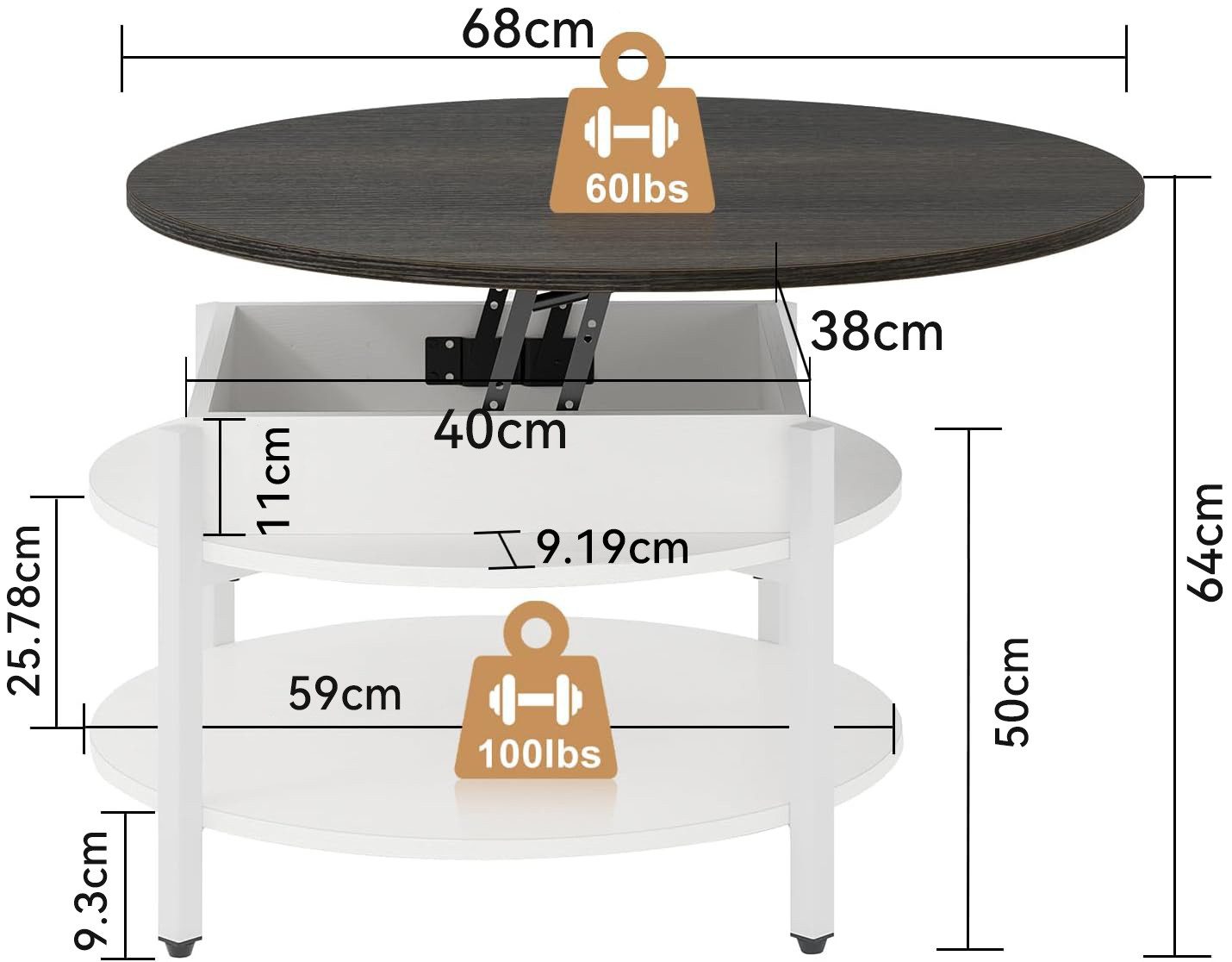 FABATO Couchtisch Höhenverstellbarer Runder Kaffeetisch mit verstecktem Abl günstig online kaufen