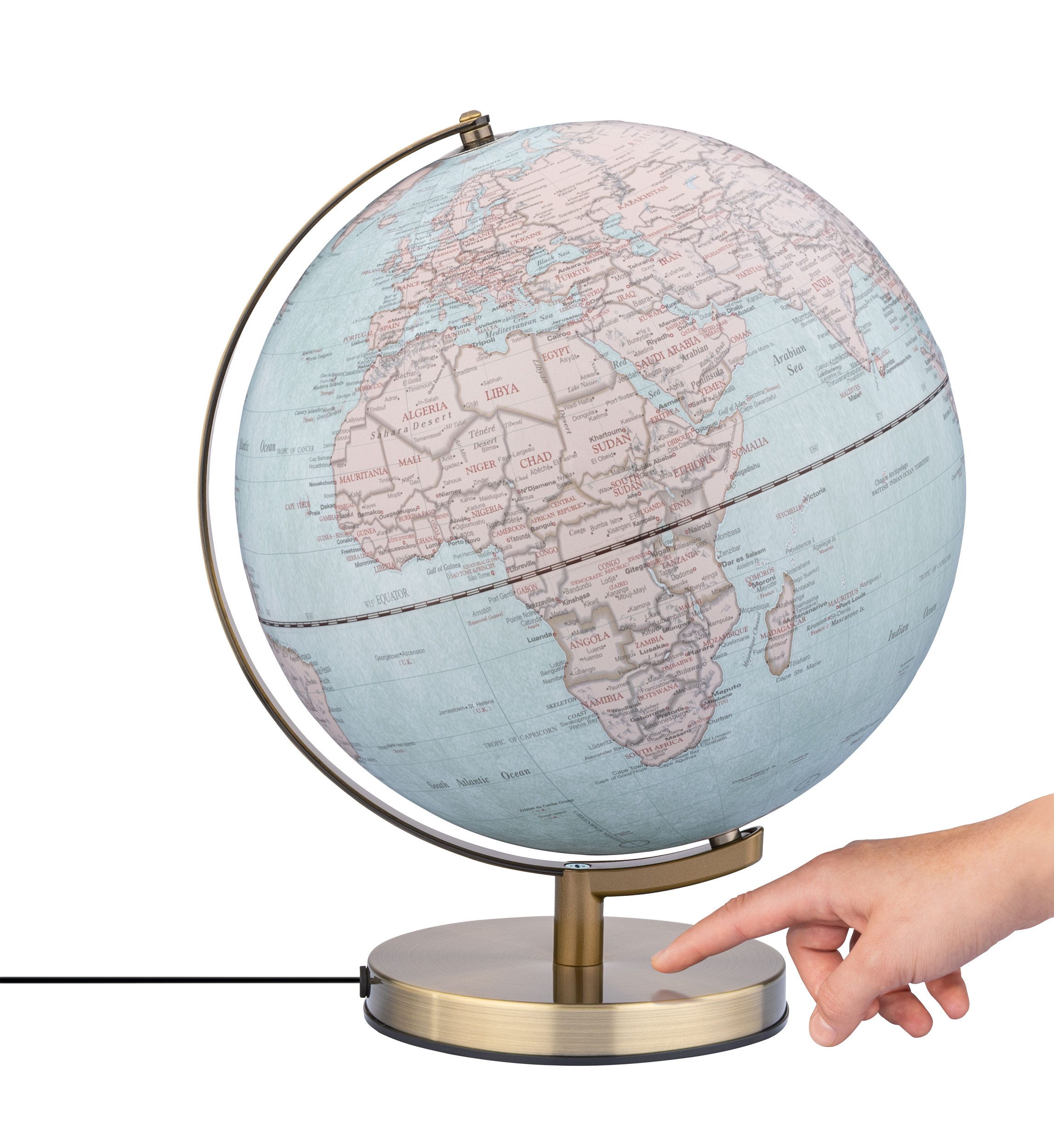 TROIKA Globus STELLAR LIGHT, LED Globus mit Beleuchtung & drehbarer Achse, Metallfuß, (30 cm Durchmesser), 30 x 30 x 38 cm, englische Beschriftung, verschiedene Farben