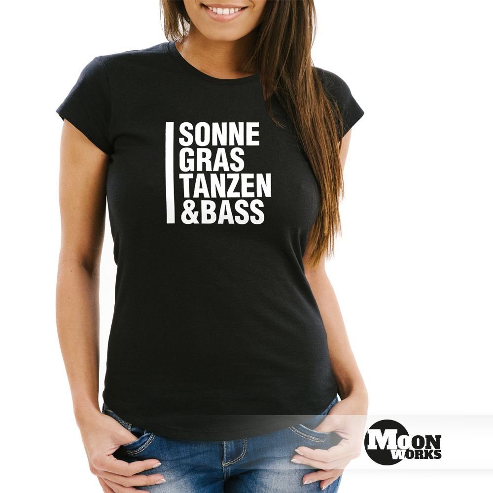Damen Shirts MoonWorks Print-Shirt Damen T-Shirt Techno Drogen Sonne Gras Tanzen und Bass Festival-Shirt Moonworks® mit Print