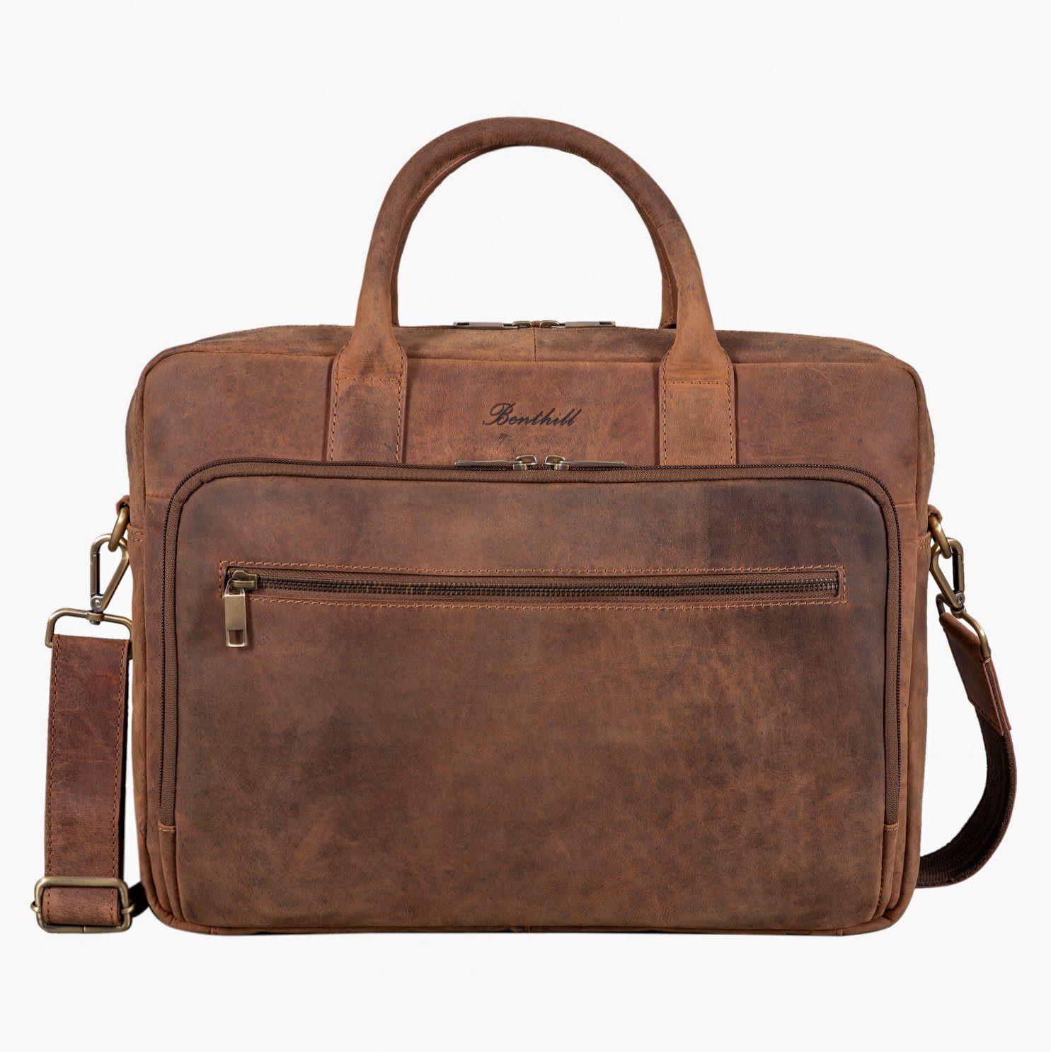 Benthill Aktentasche Echt Leder Laptoptasche Notebooktasche Umhängetasche Laptoptasche, Schultergurt / Umhängegurt Reißverschlussfach