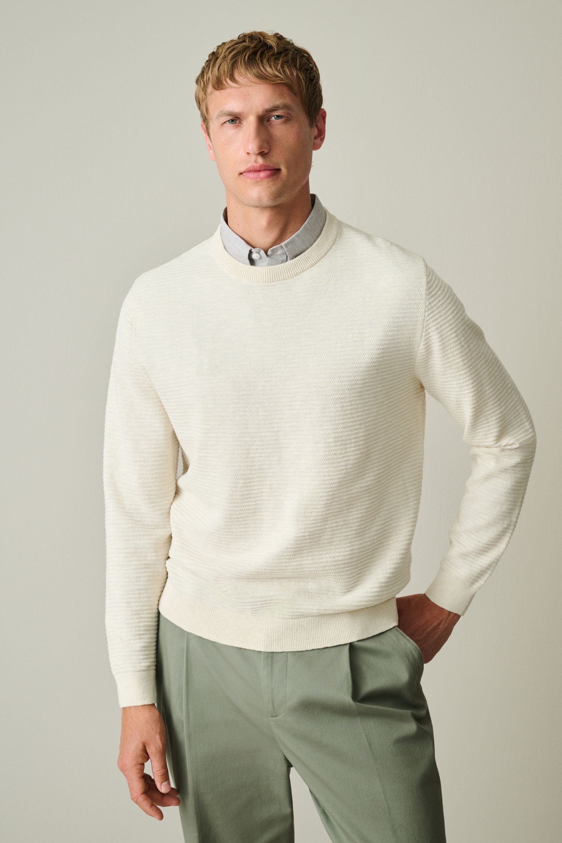 2-in-1-Pullover Strukturierter Pullover mit Hemdkragen und Leinen