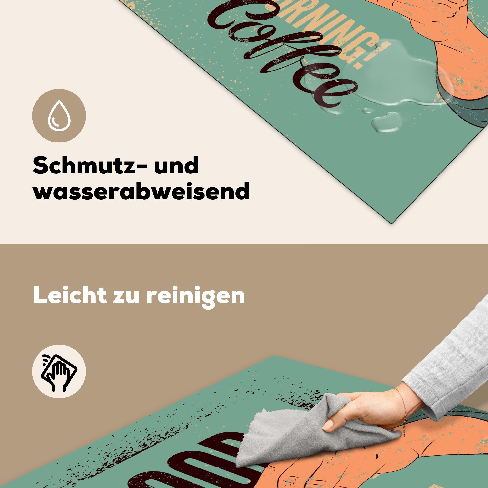 - für Arbeitsplatte Morgen! MuchoWow cm, Ceranfeldabdeckung, Zitate tlg), - Guten Kaffee Retro - 78x78 Vinyl, (1 Zitate, Herdblende-/Abdeckplatte küche Kaffee -