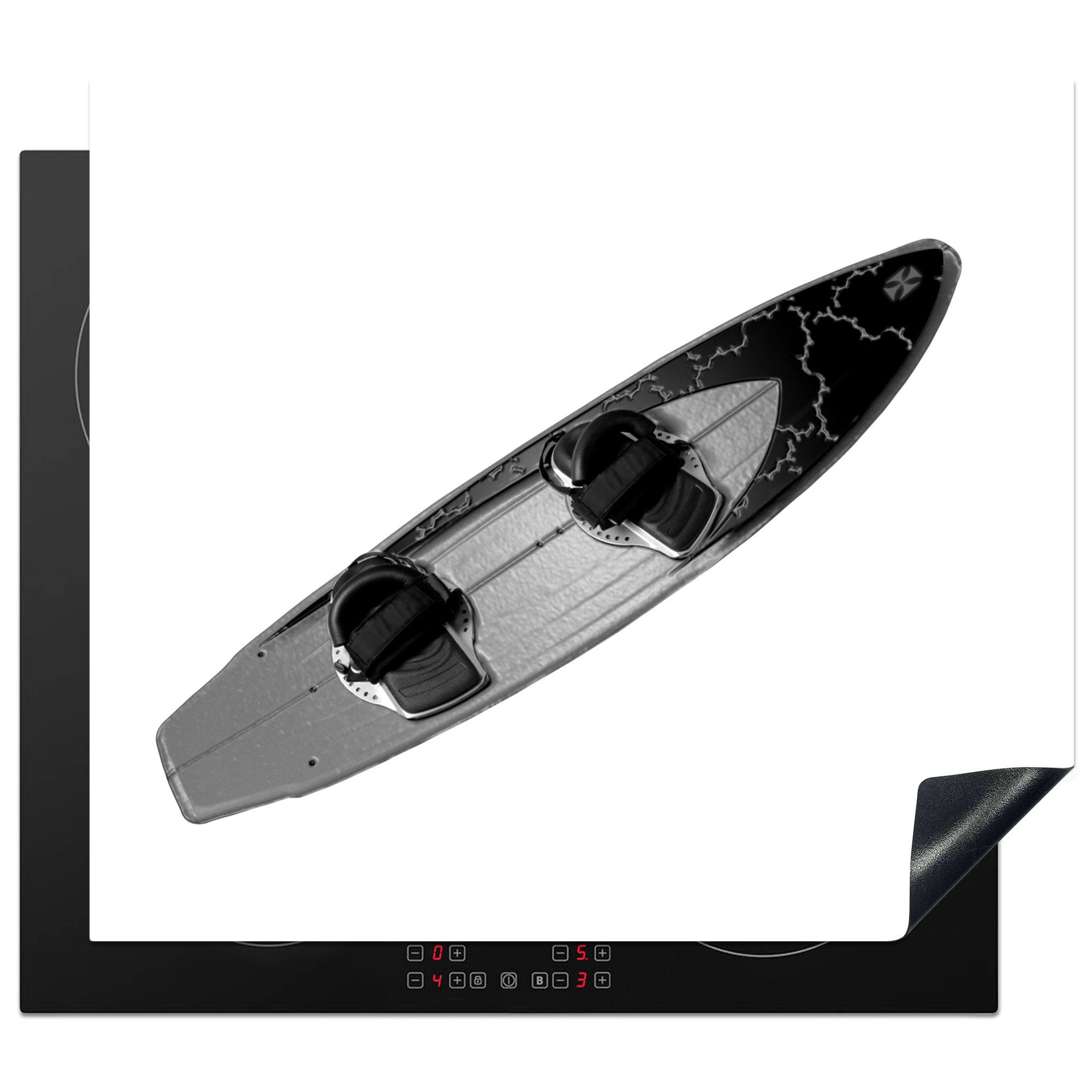 MuchoWow Herdblende-/Abdeckplatte Eine Kopie eines Wakeboards - schwarz und weiß, Vinyl, (1 tlg), 60x52 cm, Mobile Arbeitsfläche nutzbar, Ceranfeldabdeckung