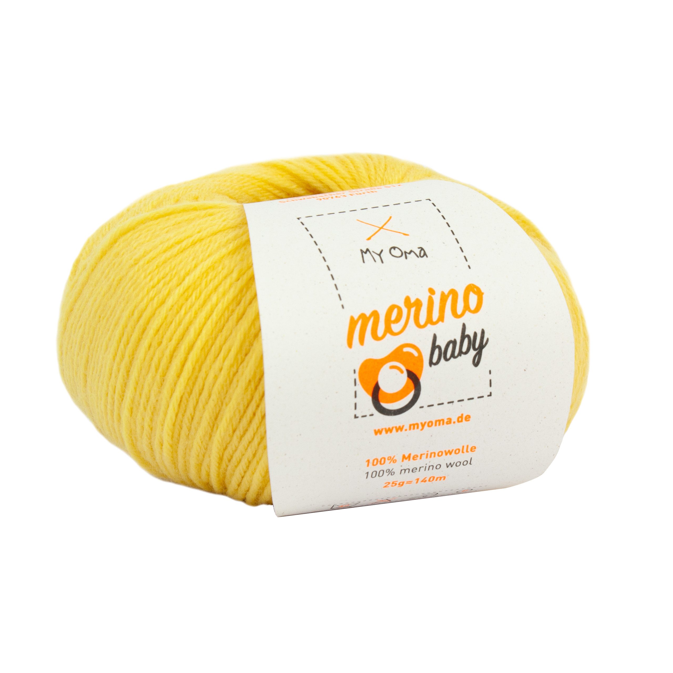 MyOma Wolle Merino Baby - Strick- und Häkelwolle, 140,00 m (25g, 1-St., zum Stricken und Häkeln, dünne Babywolle), 100% Merinowolle in 8 Pastellfarben, auf Wunsch mit Nadelset