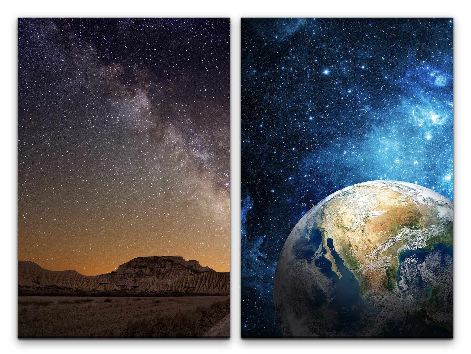 Leinwandbild 2 Bilder je 60x90cm Erde Planet Weltall Kosmos Sterne Astrofotografie Muttererde