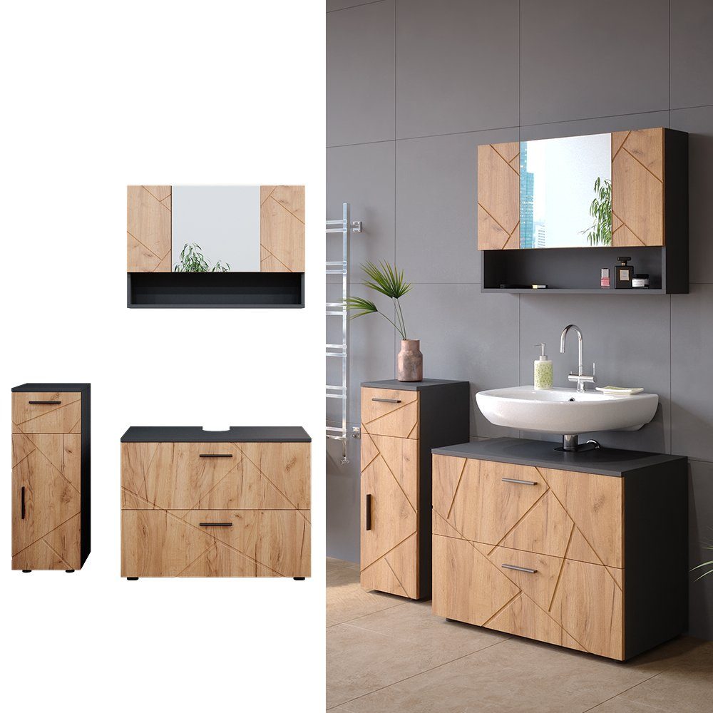 Vicco Badmöbel-Set Irma, Anthrazit/Eiche, 3 Teile, günstig online kaufen