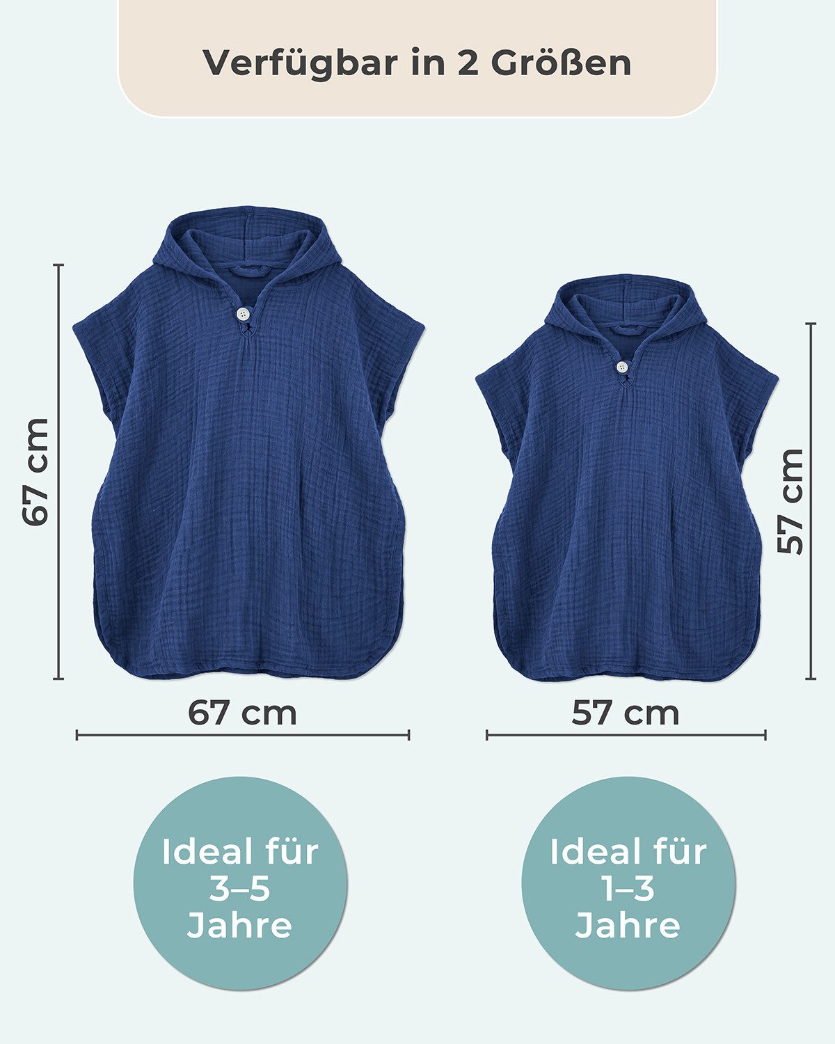 Laynenburg Badeponcho Musselin für Kinder mit Kapuze - Poncho aus 100% Baumwolle, als strandponcho, surf Handtuch poncho für Baby, Mädchen & Jungen