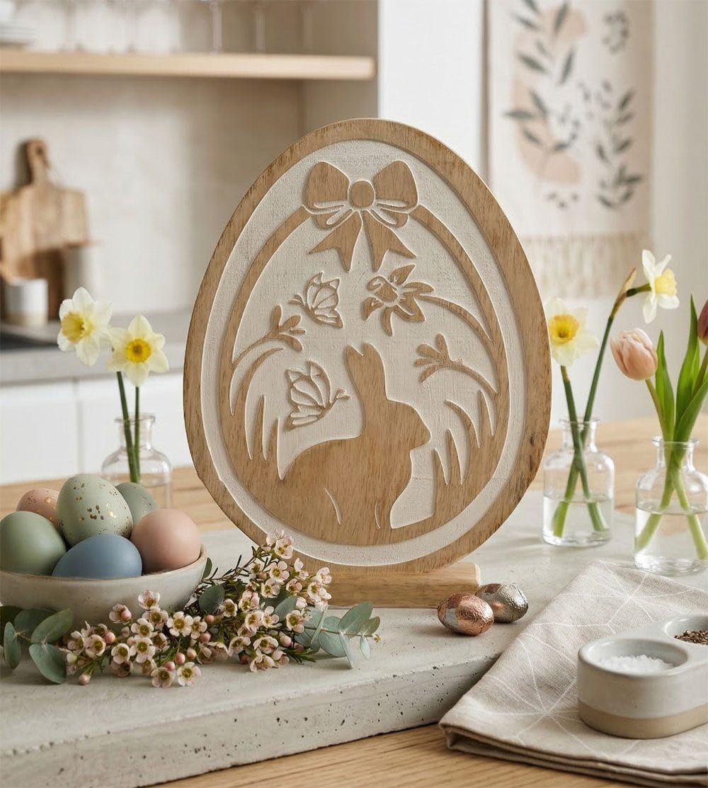 LB H&F Lilienburg Osterei Osterfigur Deko Ostern Frühling Frühjahr Ei Osterei XL groß (Vintage Hygge edel Design Frühlingsdeko Fensterbrett modern Osterschmuck natürlich Häschen Geschenk Idee Holzfigur Holzei Blumen Hauseingang Mutter, Frühjahrsdeko zum hinstellen aufstellen kaufen Objekt), Tischdeko Tischschmuck Fenster Geschenk Idee Eingang Tür innen Osterhase Dekofigur Hase Geschenkidee Osterhasen Osterfigur Hasenfigur, Wohnzimmer Eingang Eingangstüre Tischdekoration Shabby), Holz Osterhase Tisch Dekoration Osterdeko Figur Skulptur 2026