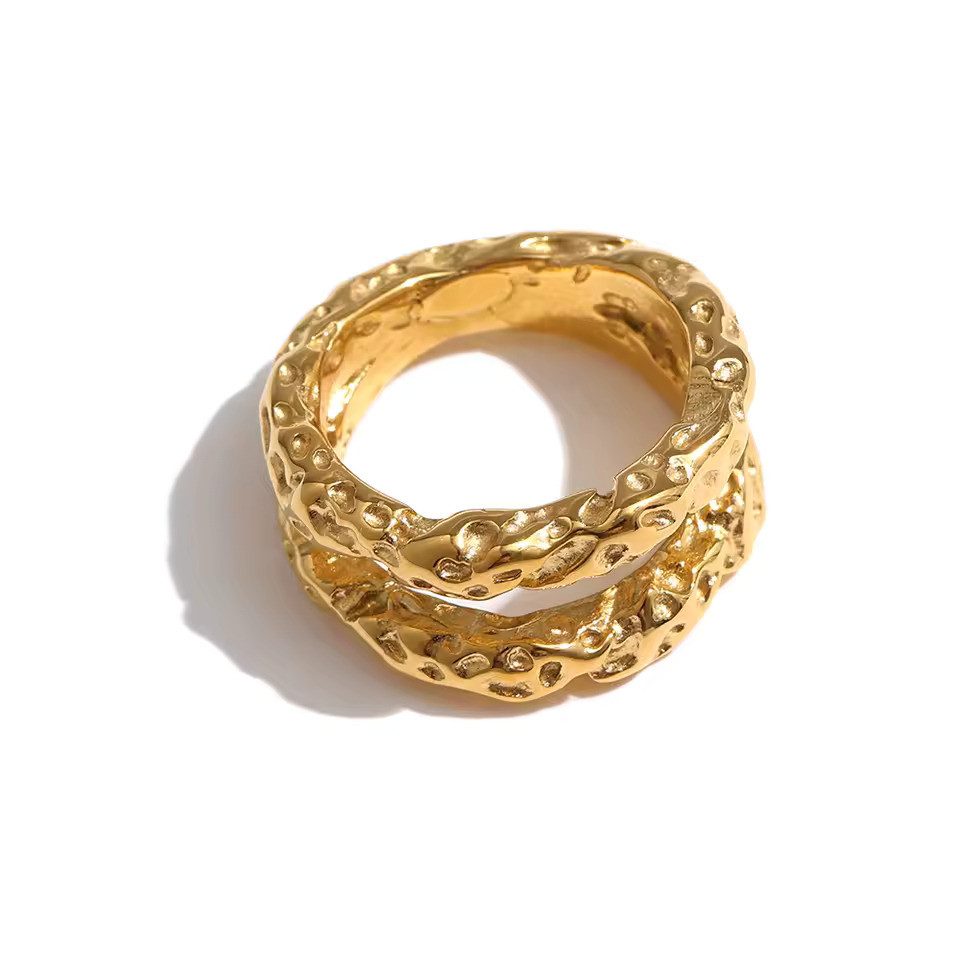 SHELAGO Fingerring - Statement Doppelband Ring Damen, Vergoldeter Edelstahl (1 Ring, inkl. Schmuckverpackung), Breiter Chunky Ring, in drei Größen erhältlich