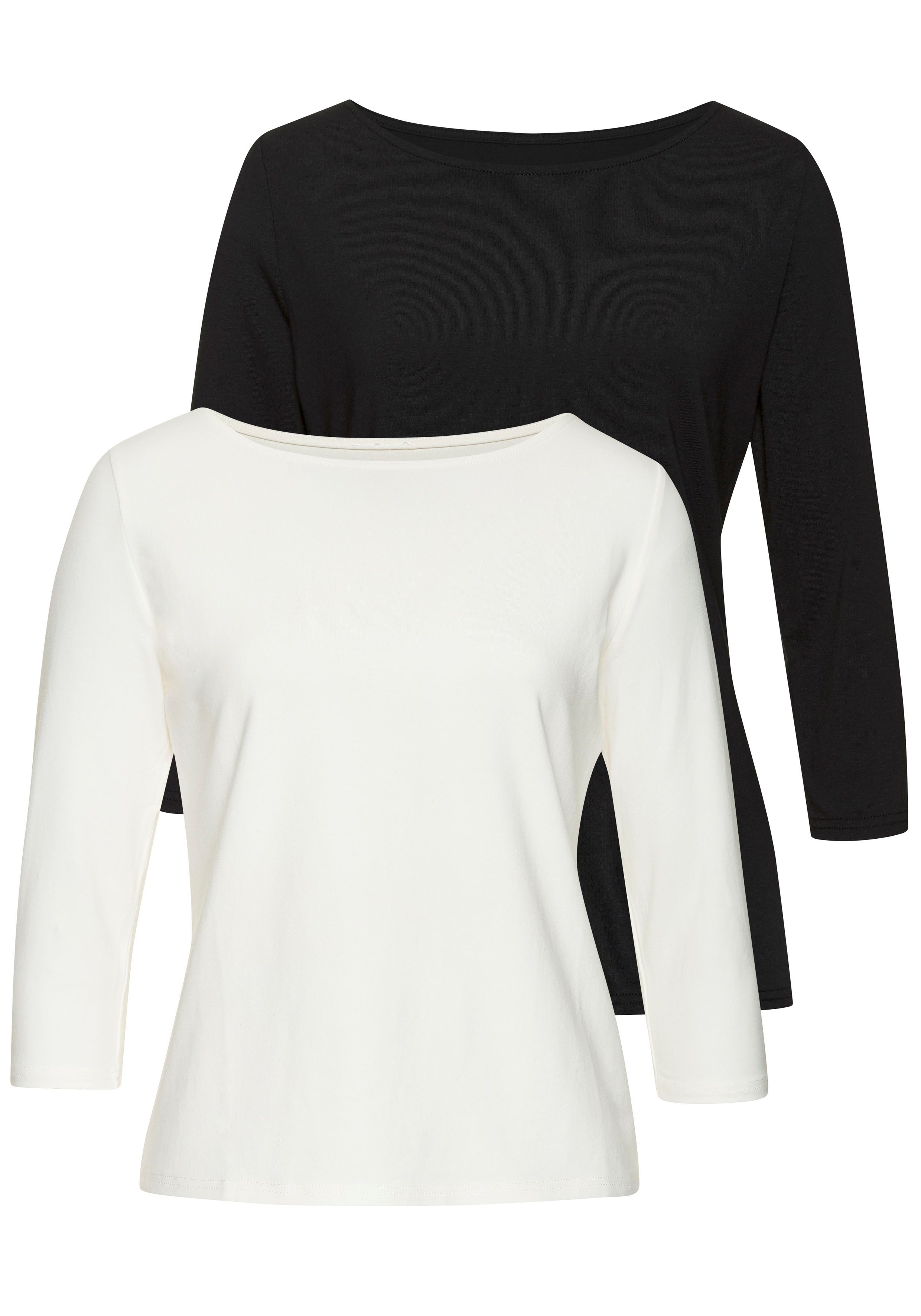 LASCANA 3/4-Arm-Shirt, (2er-Pack), aus elastischer Baumwoll-Modal-Qualität günstig online kaufen