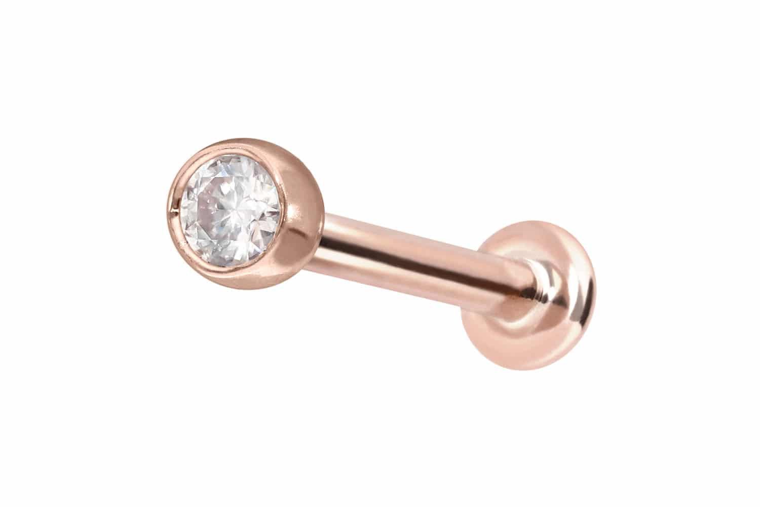 Piercing-Set 14 Karat Gold Labret mit Innengewinde MOISSANIT