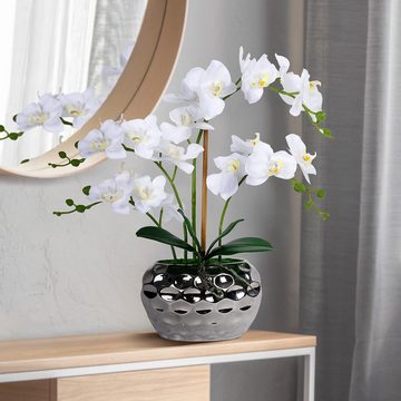 Kunstorchidee Zggzerg Kunst Orchidee weiße Orchidee in silberfarbenem Topf, zggzerg