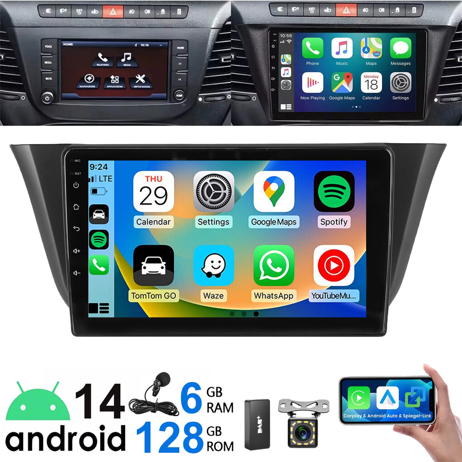 ESSGOO Autoradio CarPlay Für Iveco Daily 14-21 Android 14 GPS Navi RDS 6+128G Autoradio (DAB+ (optional), DAB (optional), 4G LTE, RDS, AM, FM, 6GB+128GB, Apple Carplay Android Auto GPS Navi WIFI BT EQ)