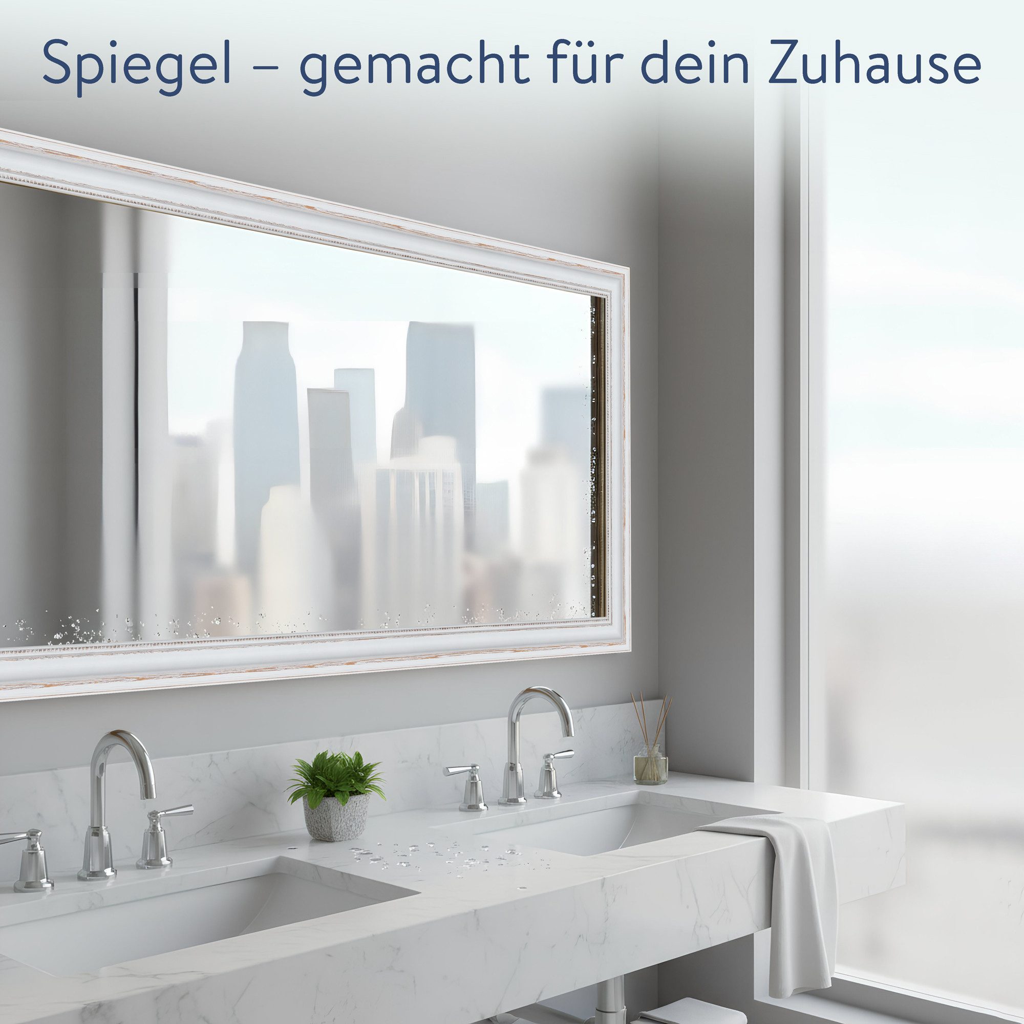 WANDStyle Wandspiegel H550, Vintage Spiegel Weiß 80x110 cm, großer Wandspiegel Weiß 80x110 Holz