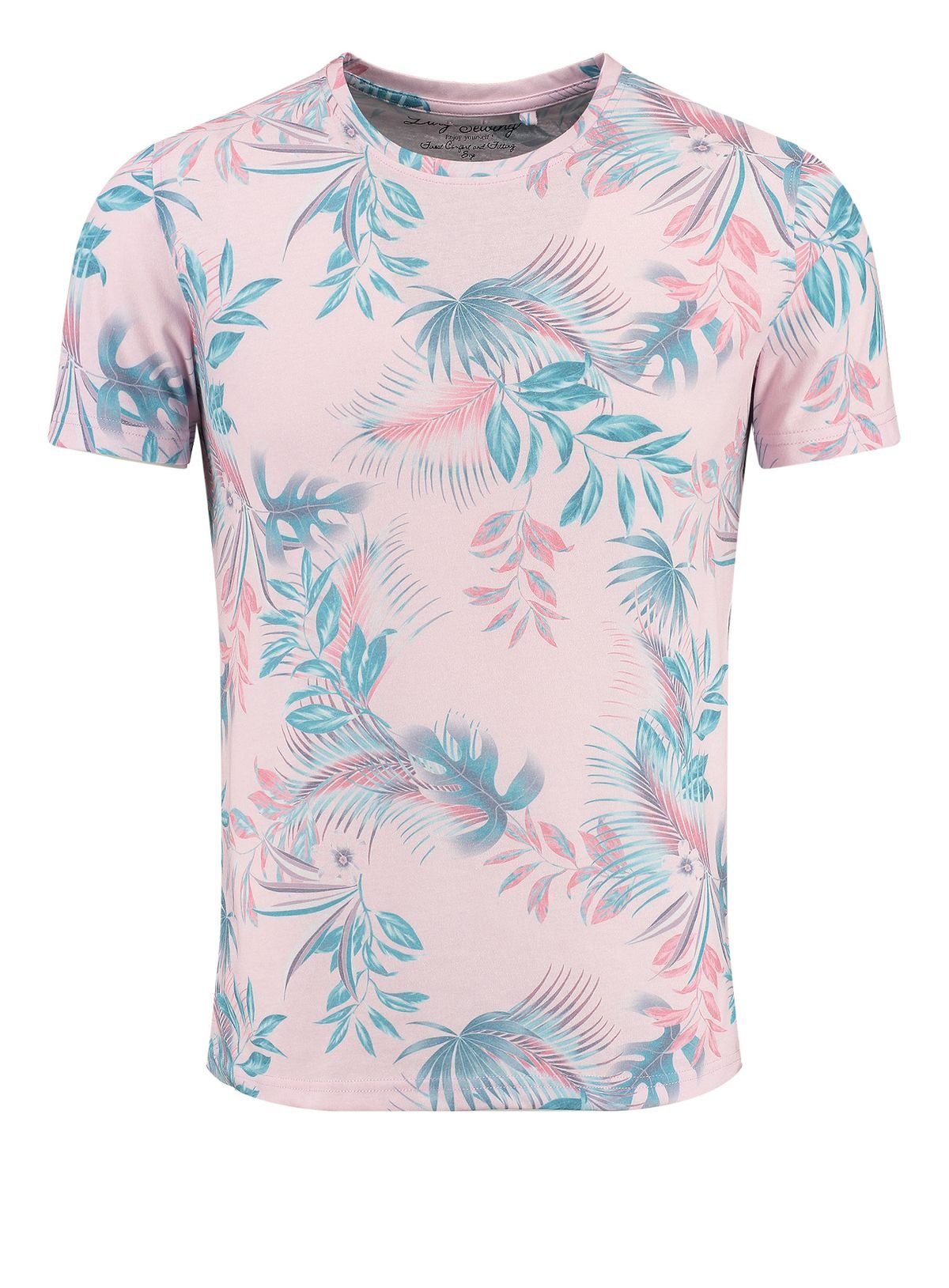 T-Shirt Blumenmuster slim Rundhalsauschnitt rose kurzarm Hawaii Print Largo Look Palermo allover fit Key (1330) MT00487