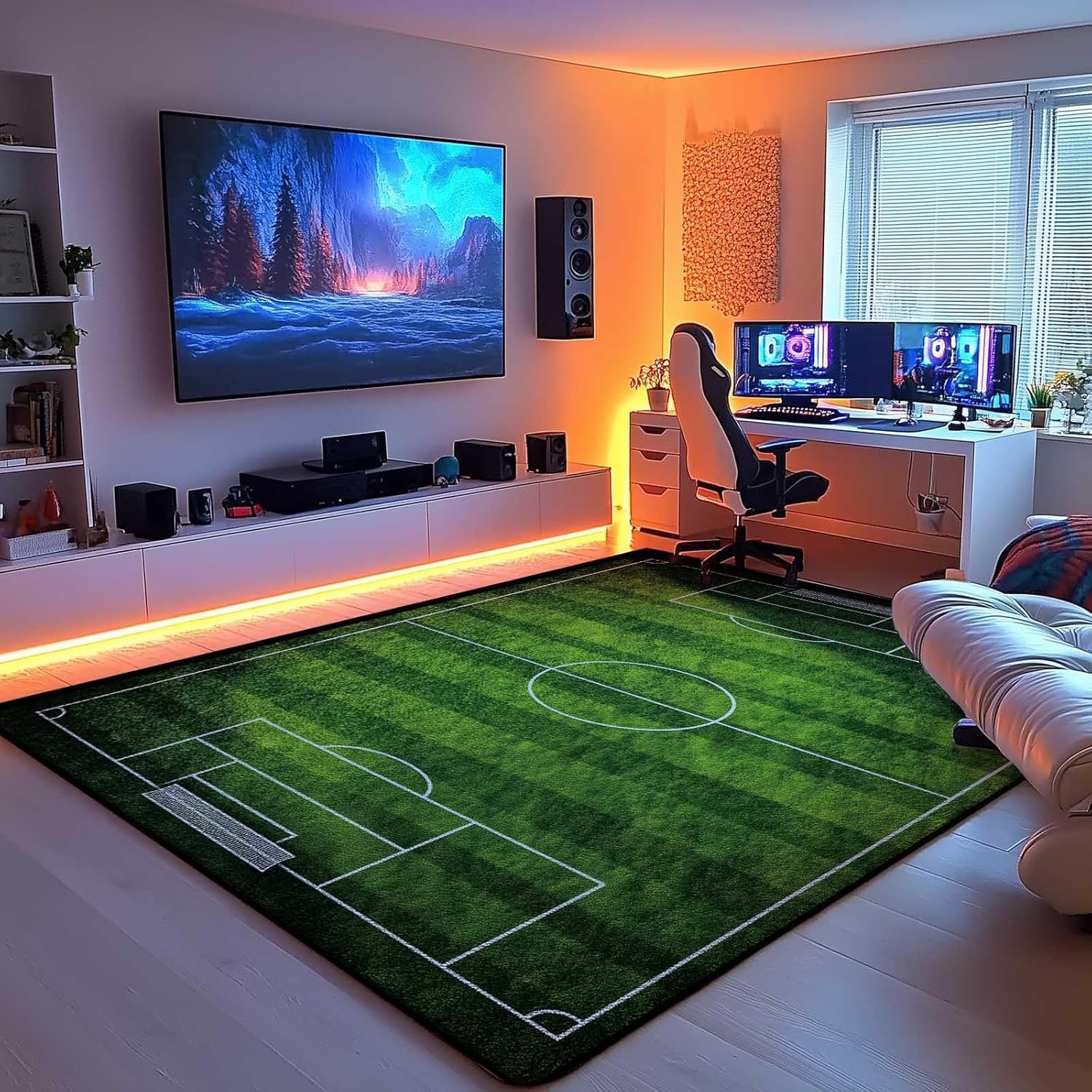 Jumpeak Teppich Fußballfeld Stadion Teppich, tepichwohinzimer, teppich waschbar, Rechteckig, Höhe: 5 mm, Kunstkaschmir, pflegeleicht, kurze Fasern, angenehm zu tragen