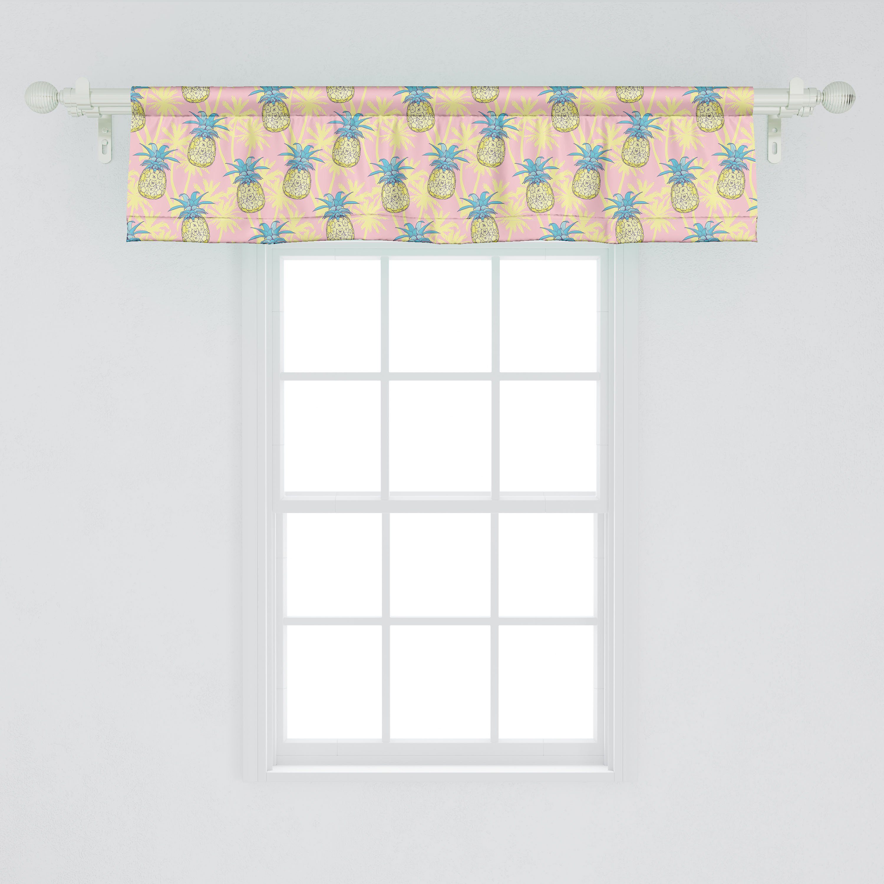 Scheibengardine Vorhang Volant für Ananas Stangentasche, Dekor Abakuhaus, Schlafzimmer mit Microfaser, Palme Ananas hawaiisch Küche