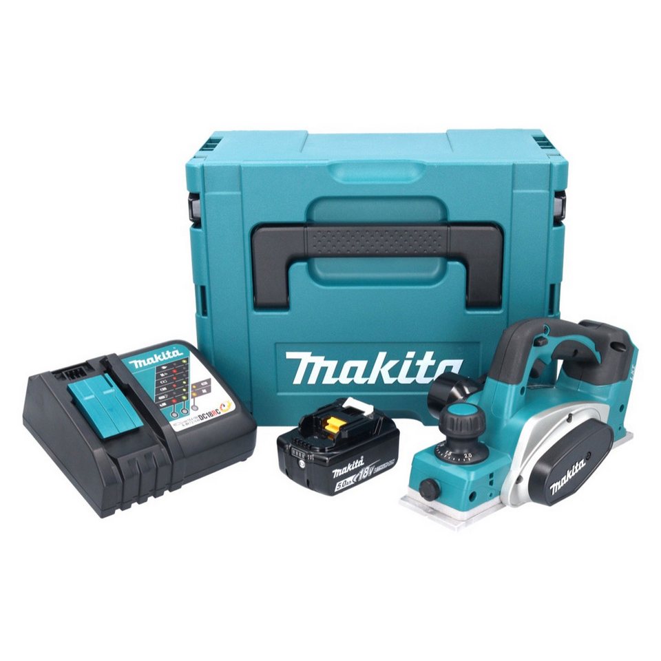 Thumbnail - Makita Elektrohobel DKP 180 RT1J Akku Hobel 18 V 82 mm + 1x Akku 5,0 Ah + Ladegerät + Mak