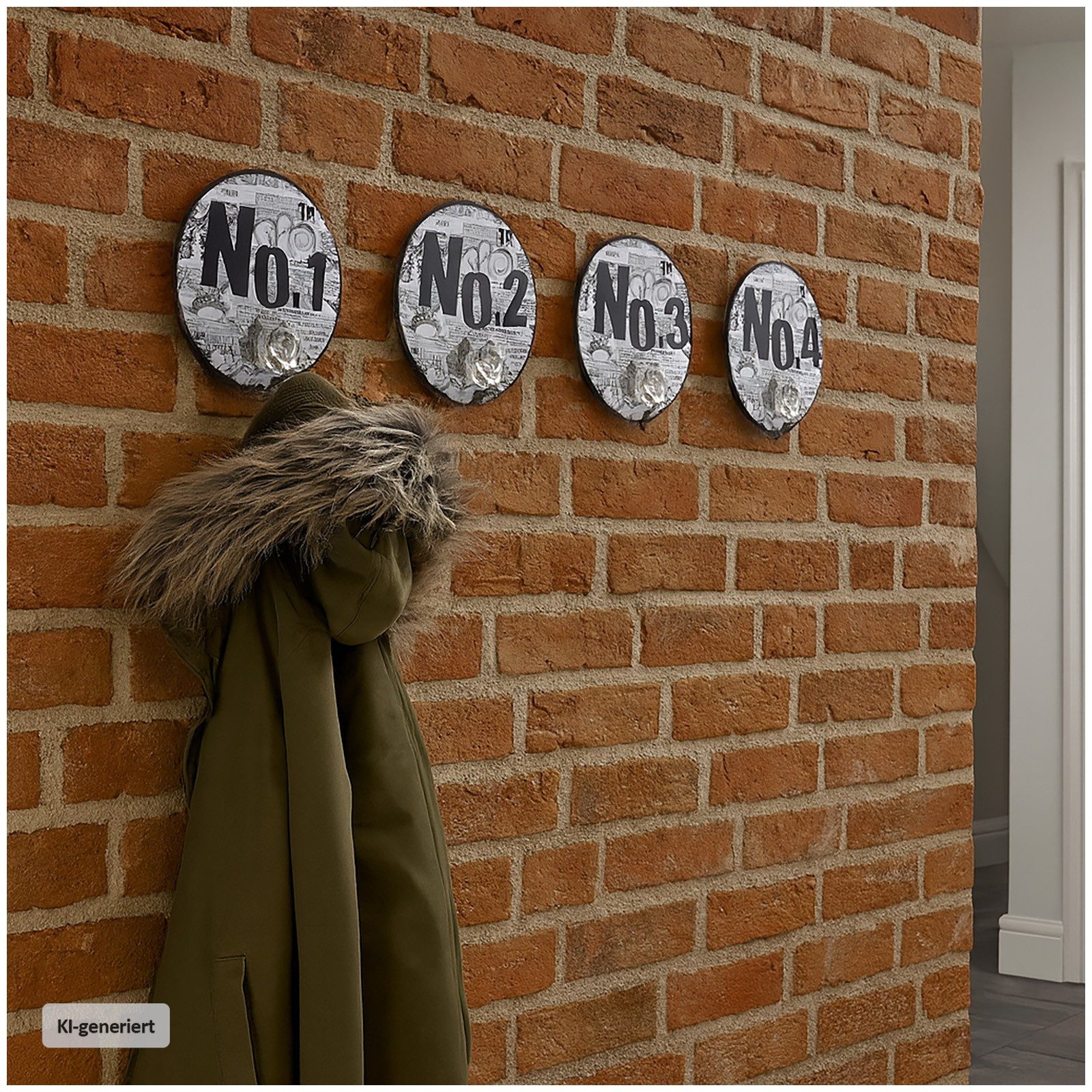 HTI-Line Wandhaken Wandhaken 4-teiliges Set Nummer, Flur, (Set, 4-St., 4 verschiedene Wandhaken), Kleiderhaken Garderobenhaken