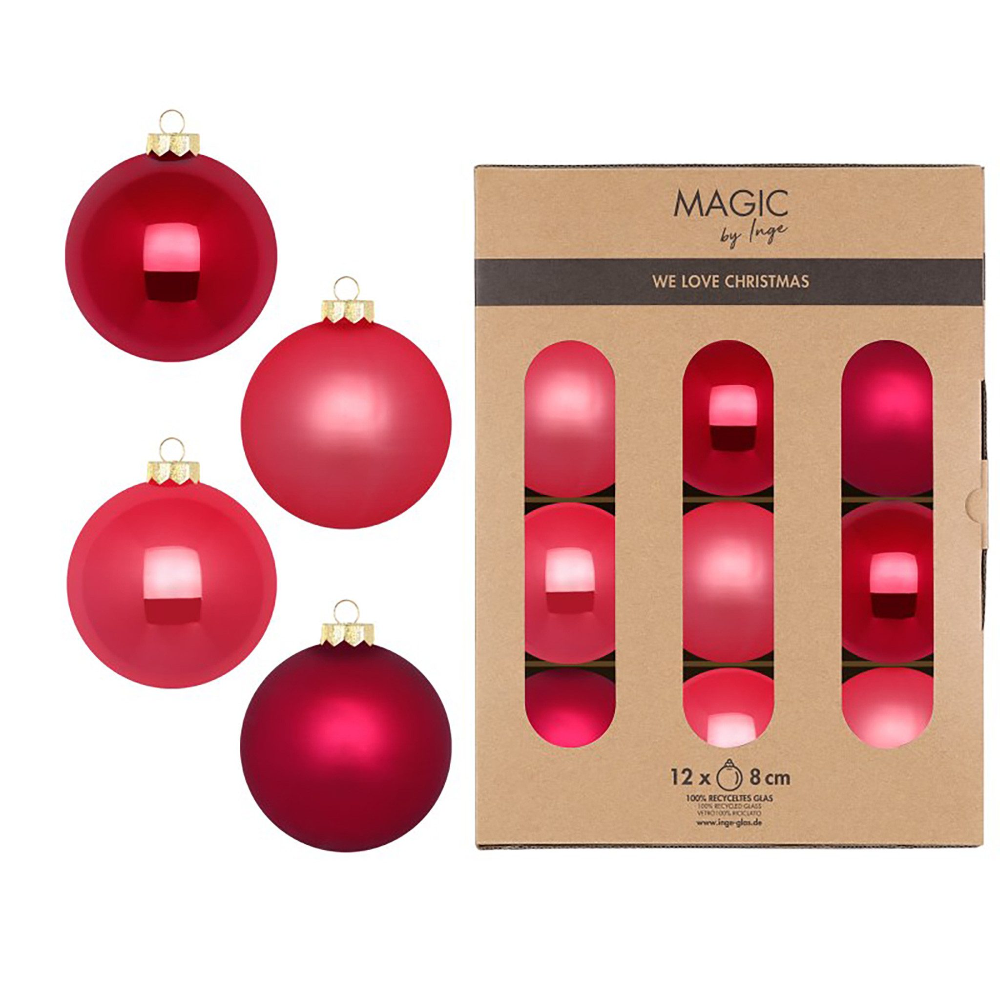 Holly & Jolly Weihnachtsbaumkugel, Weihnachtskugeln Glas 8cm 12 Stück - Gentle Pink
