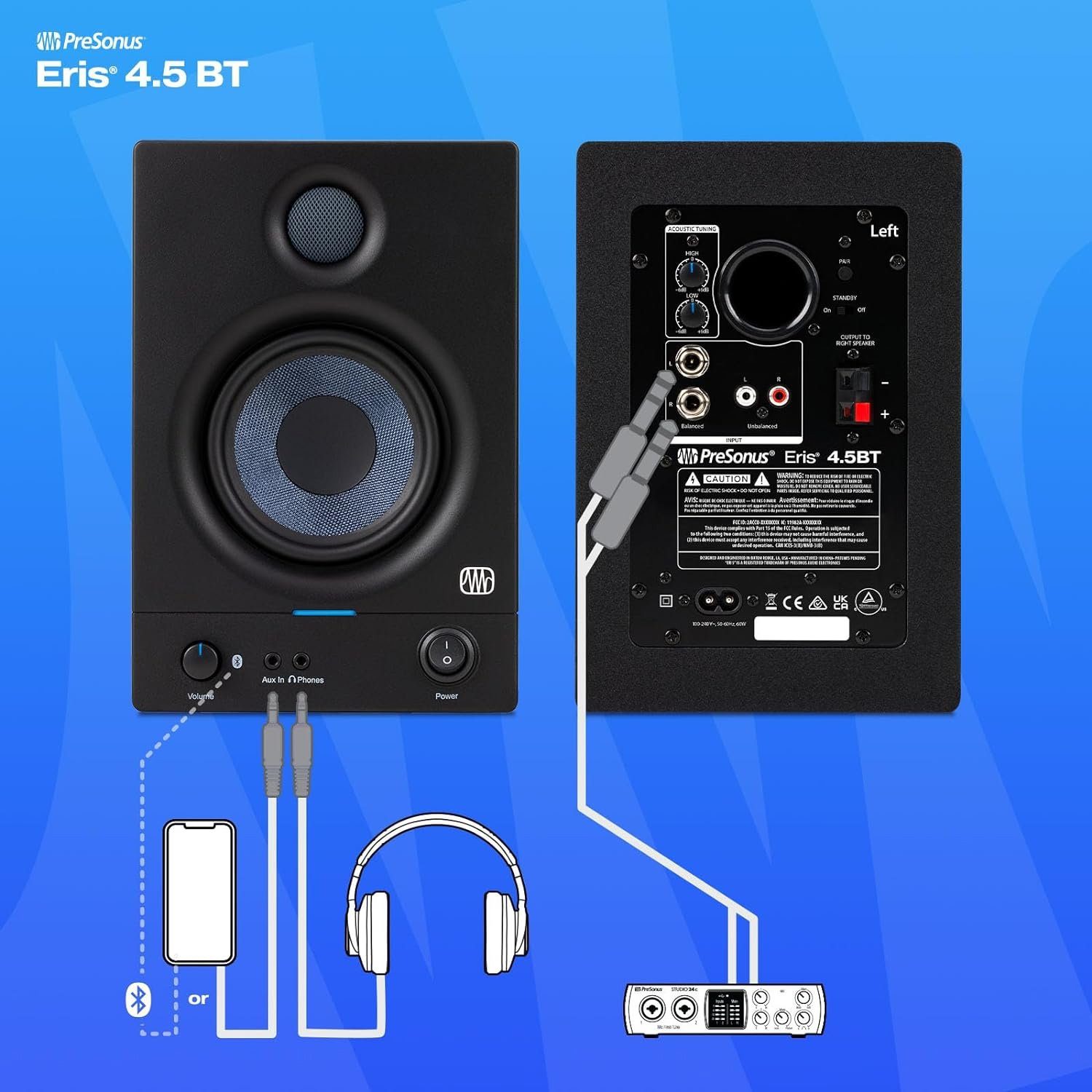 Presonus Presonus Eris 4.5BT Bluetooth-Boxen 2nd Gen mit Boxen-Füße PC-Lautsprecher (Bluetooth, 50 W, mit Boxenfüße)