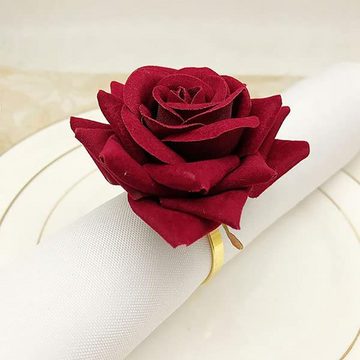BlauCoastal Serviettenring 12 Pcs Rose Blume Serviettenringe Hochzeit Tischdekor, (1-tlg., Bionische Rose Floral Serviette Schnallen mit Gold Ring), Für Bankett Party, Weihnachten, Jahrestag