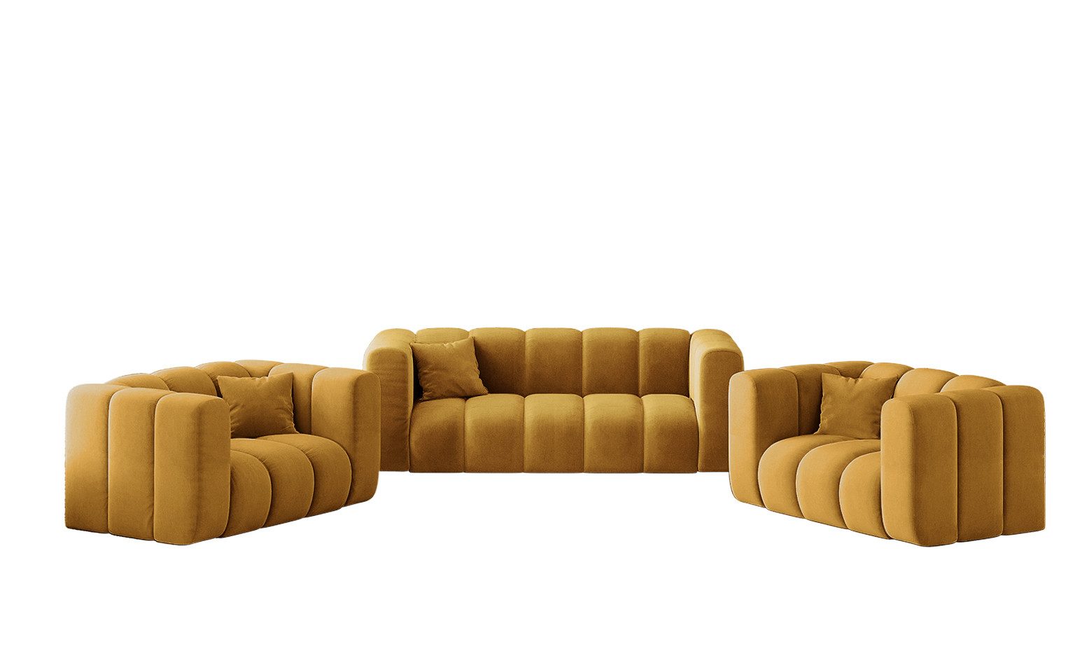 Kaiser Möbel Loungeset Sofagarnitur 2+1+1 Couchgarnitur serie Grand Stoff Haga und Salvador