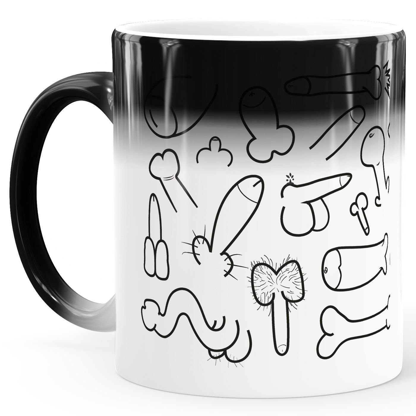 Tasse Zaubertasse Farbwechsel Tasse Penis-Muster Fun-Motiv Pimmel-Becher Bürotasse Aufdruck lustig MoonWorks®