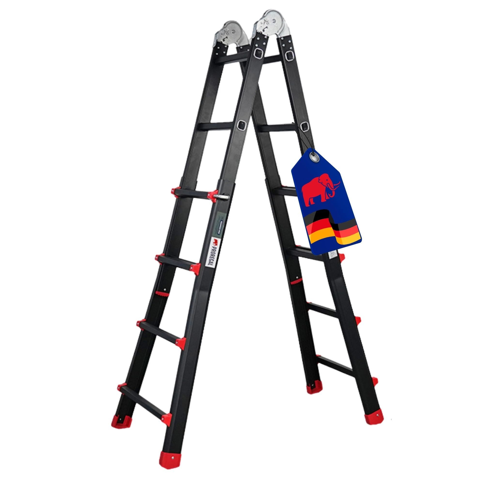 PROREGAL® Vielzweckleiter APOLLO 3-in-1 Aluminium 4x4 Sprossen 3,7 m Höhe 150kg Traglast Schwarz, Stabile Mehrzweckleiter Sprossenleiter Vielzweckleiter 150kg Traglast