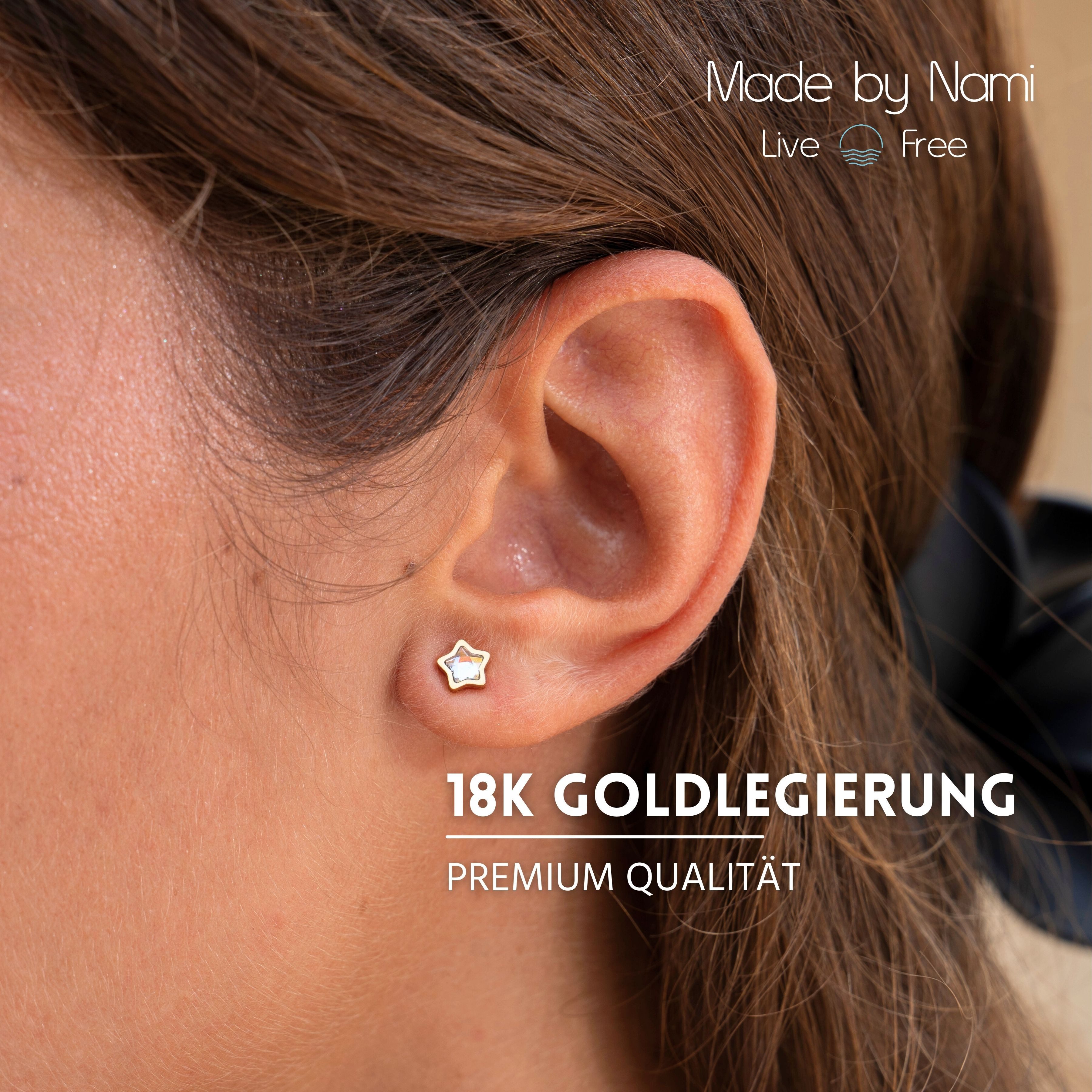 Made by Nami Ohrstecker-Set in Gold mit Edelstein aus Chirurgischem Edelstahl, Wasserfester Schmuck Geschenk für Sie Damenohrringe – Bild 4 von 5