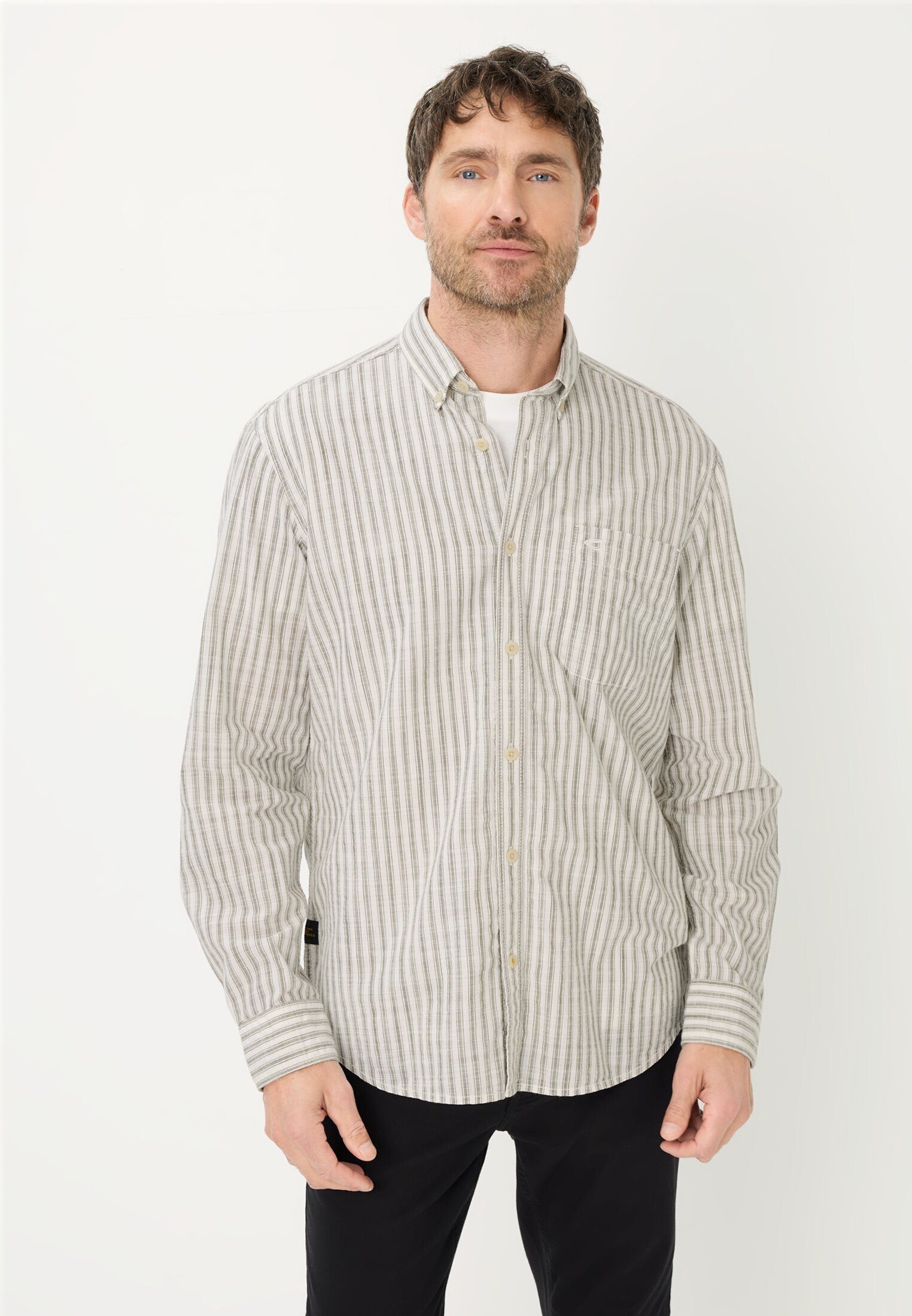 camel active Langarmhemd Langarmhemd mit Button-Down-Kragen Langarm Button-Down