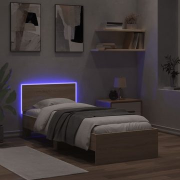 vidaXL Bettgestell Bettgestell mit Kopfteil und LED-Leuchten Sonoma-Eiche 90x200cm Bett B