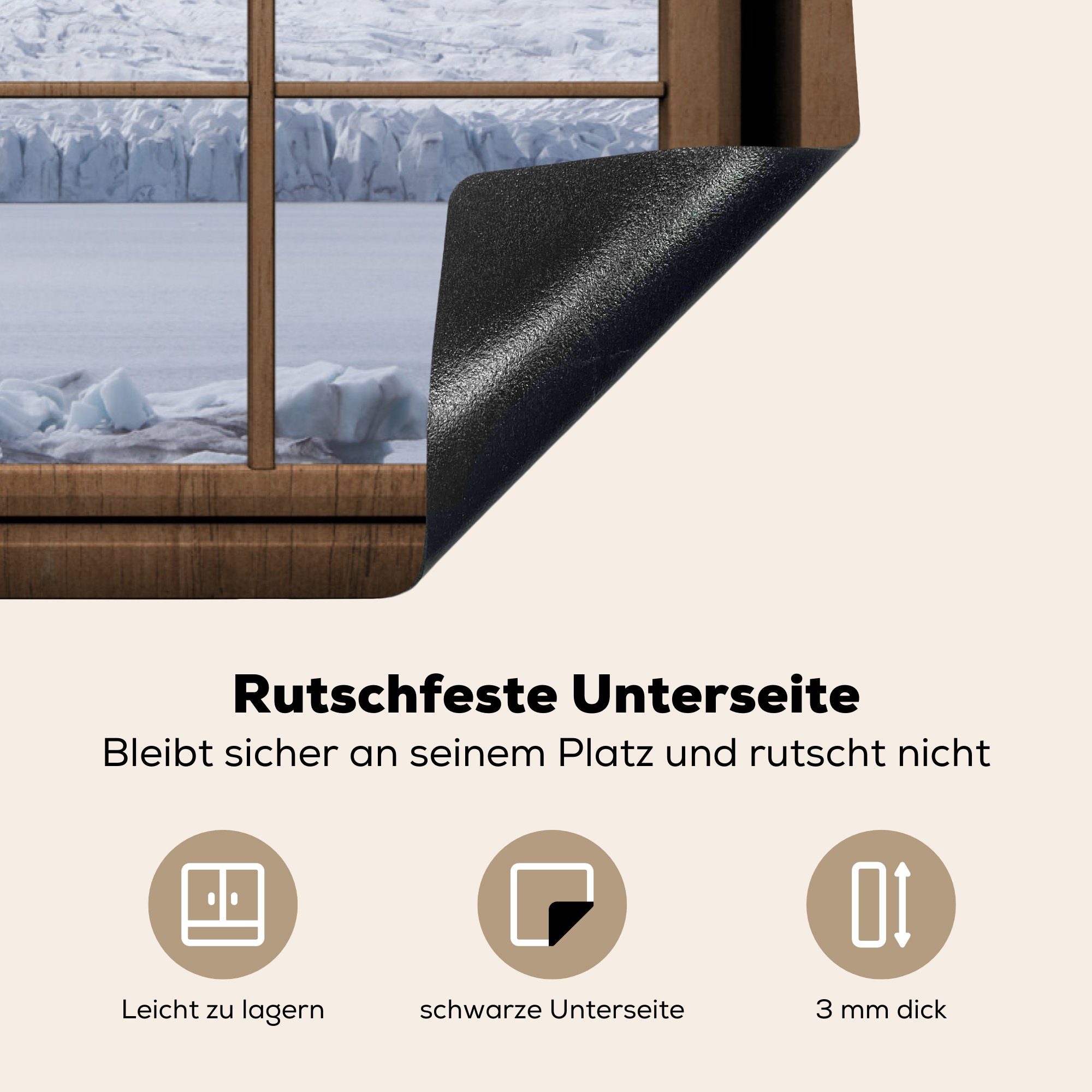 küche, Ceranfeldabdeckung - Herdblende-/Abdeckplatte Induktionskochfeld Vinyl, - für cm, (1 Nebel Schutz MuchoWow tlg), Durchblick die 81x52 Schnee,