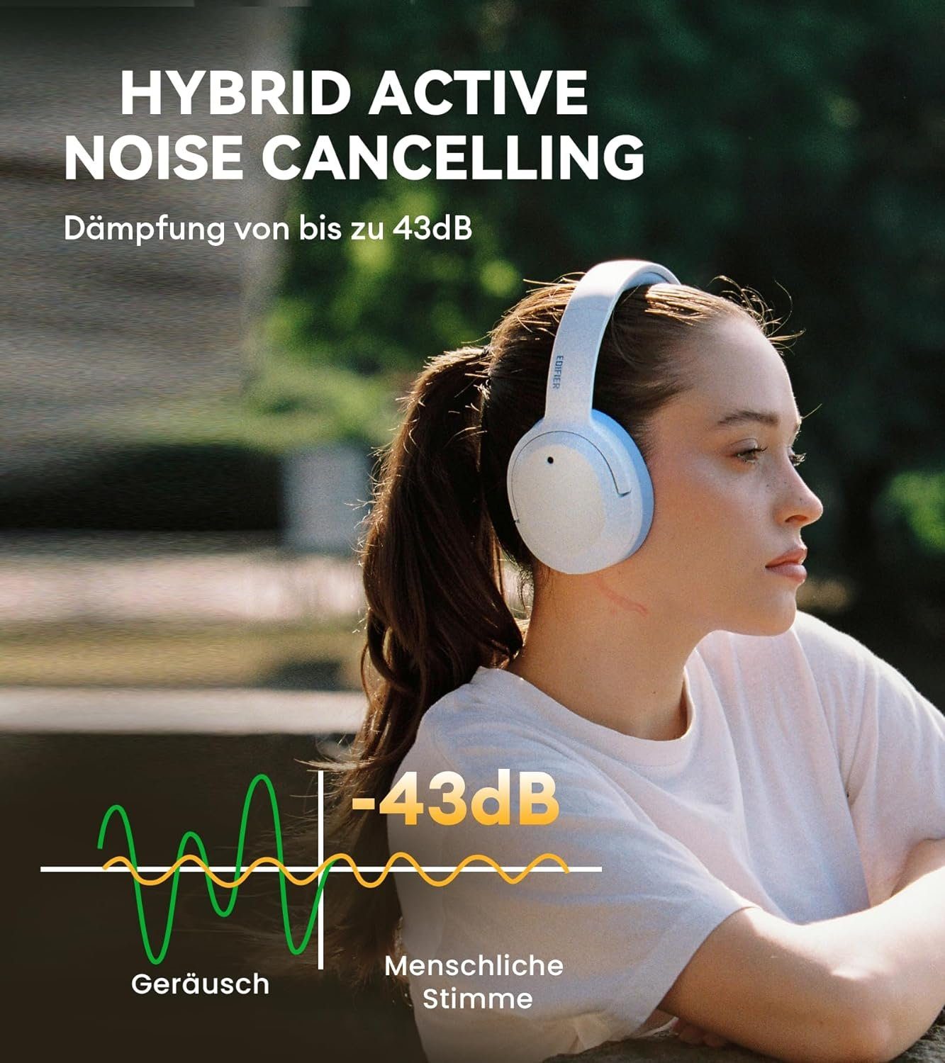 Edifier® Gaming-Headset Wired (DNN & Bluetooth, Stunden Spielzeit) 49 Wireless Hi-Res Audio Schnelllade Network)-Geräuschunterdrückung, (Deep Neural LDAC