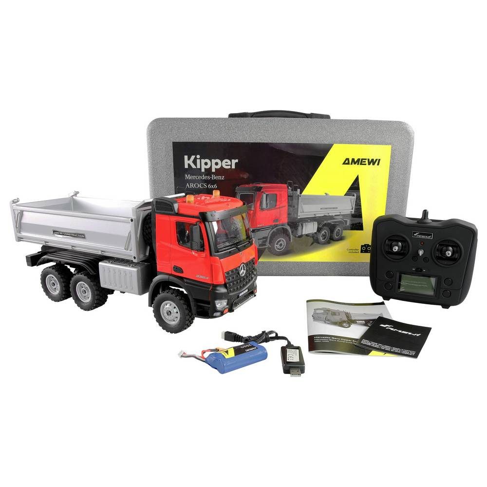 Amewi Modellbausatz Mercedes-Benz Arocs Kipper 6x6 rot 1:14 Elektro RC Funktionsmodell RtR