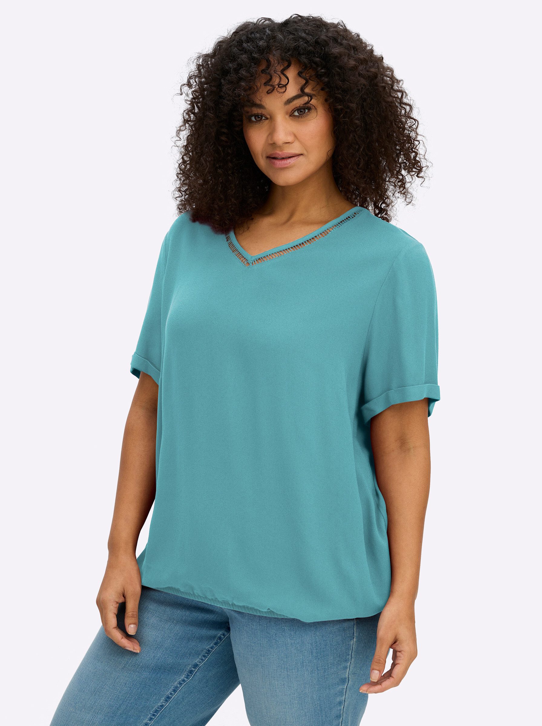 Sheego Klassische Bluse Tunika Kurzarm