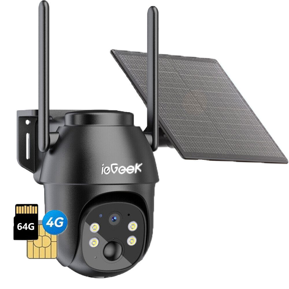 ieGeek Überwachungskamera 1 STÜCK 4G LTE Überwachungskamera Aussen mit SIM Karte &t 64GB Karte (Aussen, Außenbereich, Wald, Farm, Campingbus, Straße, 2K Kabellos Solar PTZ Kamera Outdoor Farb-Nachtsicht 336°/90° Schwenkbar, PIR Erkennung 2-Wege-Audio IP66 Wasserdicht IR Nachtsicht, Menschenerkennung Automatische Verfolgung Cloud/TF-Speicher)