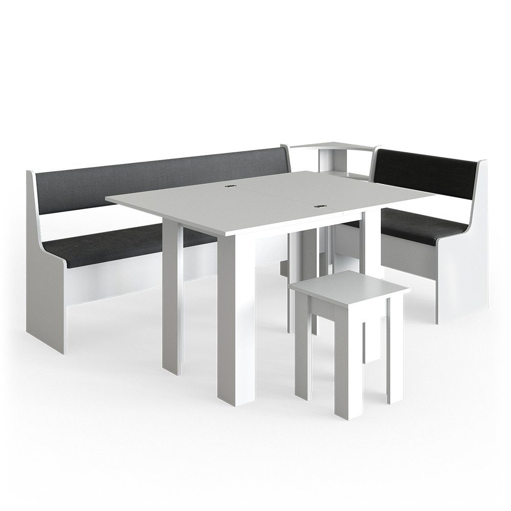 Vicco Sitzgruppe Roman, Weiß/Anthrazit, 210 x 120 cm mit Tisch, (Set, 5-tlg., 5-er Set), bequeme Polsterung