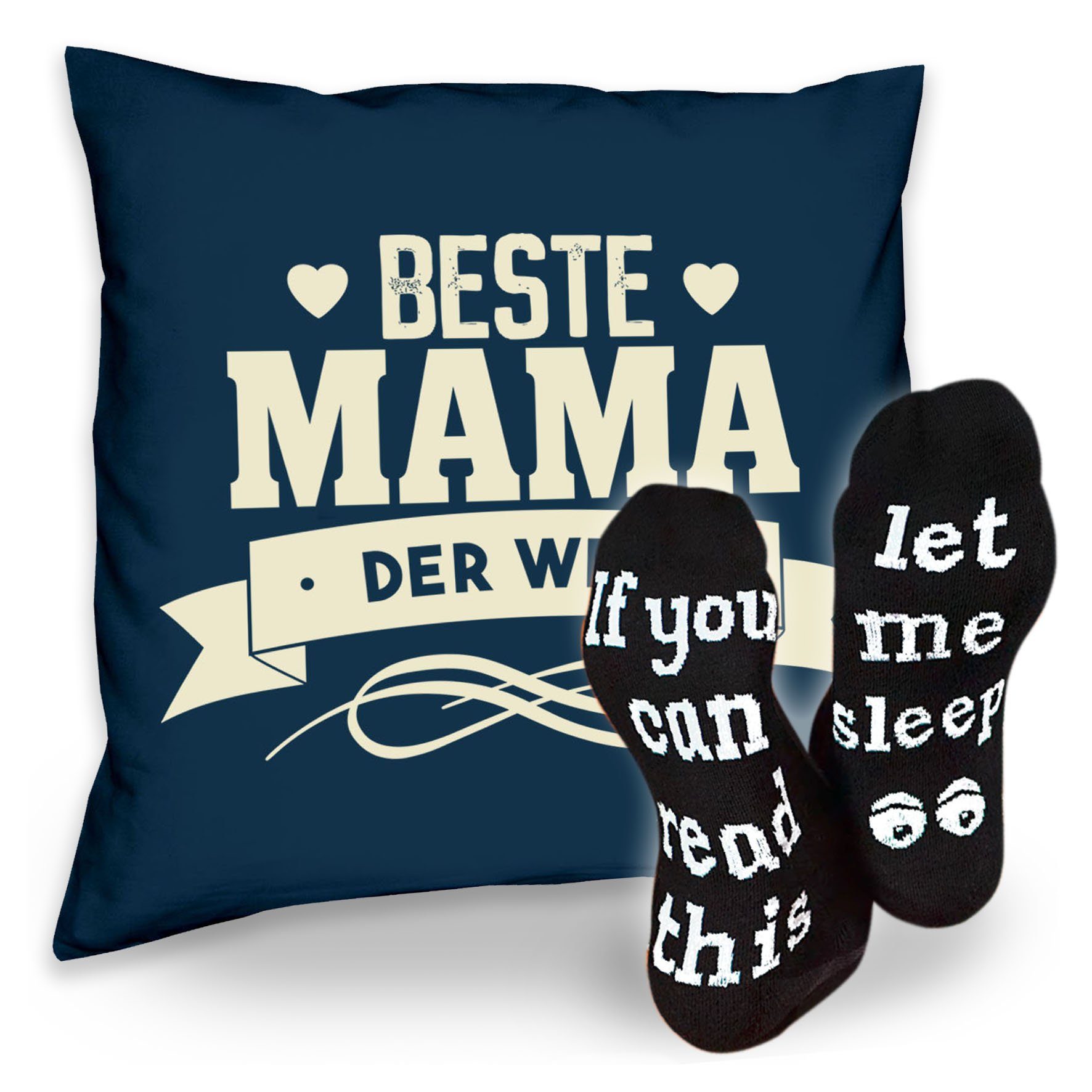 Soreso® Dekokissen Kissen Beste Mama der Welt & Sprüche Socken Sleep, Geschenkidee Weihnachtsgeschenk navy-blau