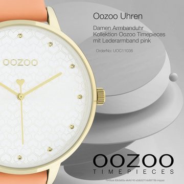 OOZOO Quarzuhr Oozoo Damen Armbanduhr Timepieces, (Analoguhr), Damenuhr rund, extra groß (ca. 48mm) Lederarmband, Fashion-Style