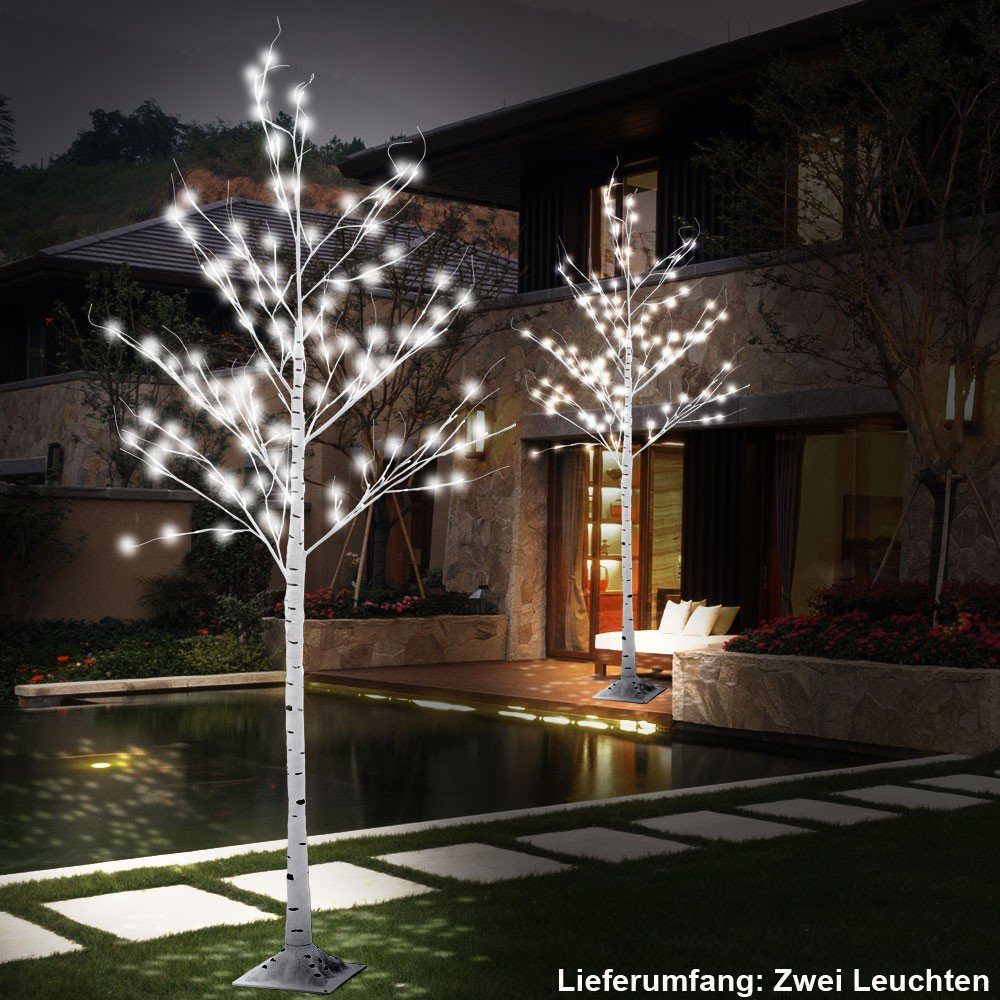 LED Baum, 2er Set Deko Außen Baum Lampe Birke 154 x LED Steh