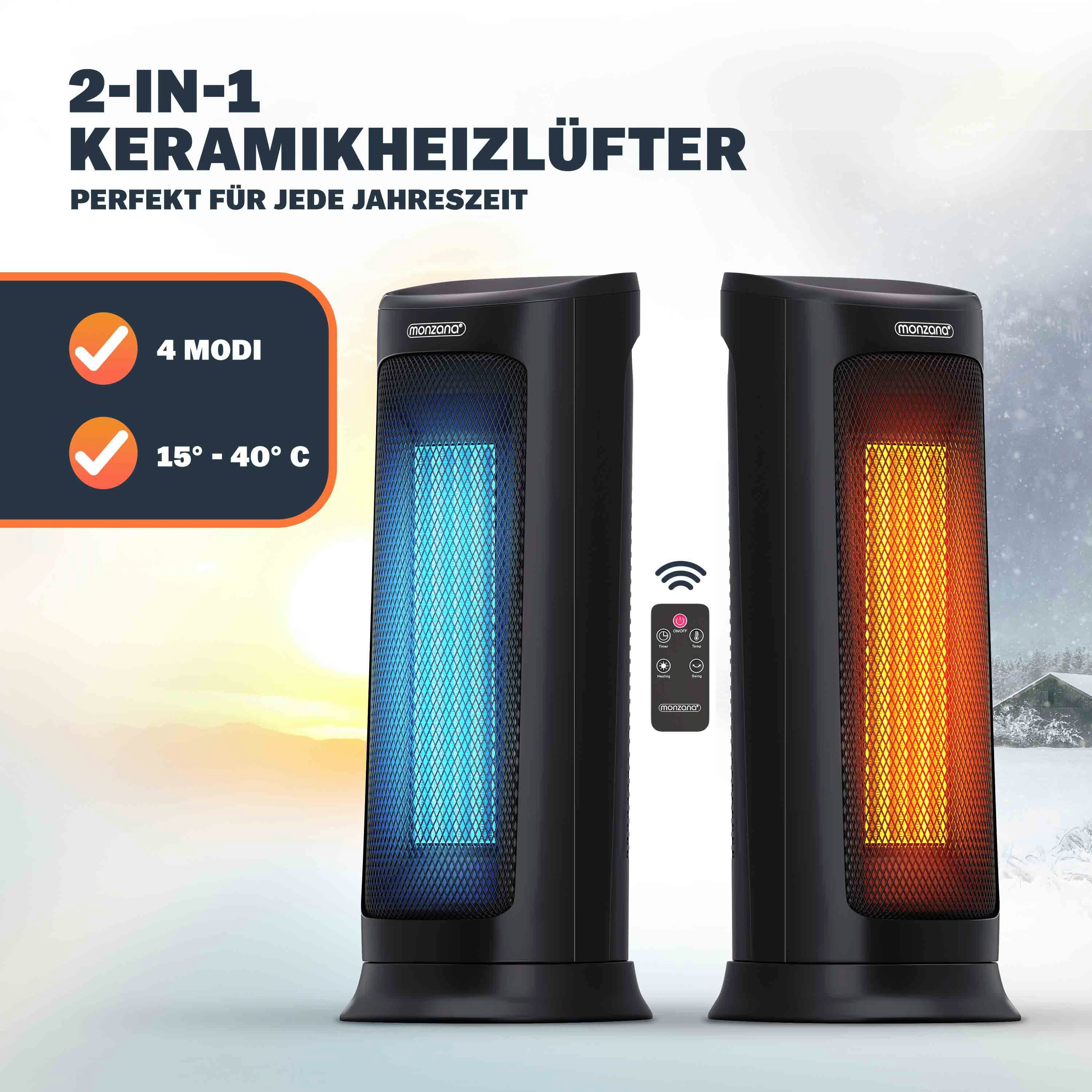monzana Heizlüfter, 2000 W, Keramik Heizlüfter 2000W 4 Betriebsmodi 15-40°C Energiesparend 120°