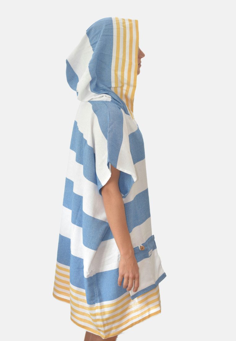 Lou-i Badeponcho Badeponcho bunt gestreift Made in Germany Surfponcho - Badeumhang, Kapuze, mit Kapuze und Tasche