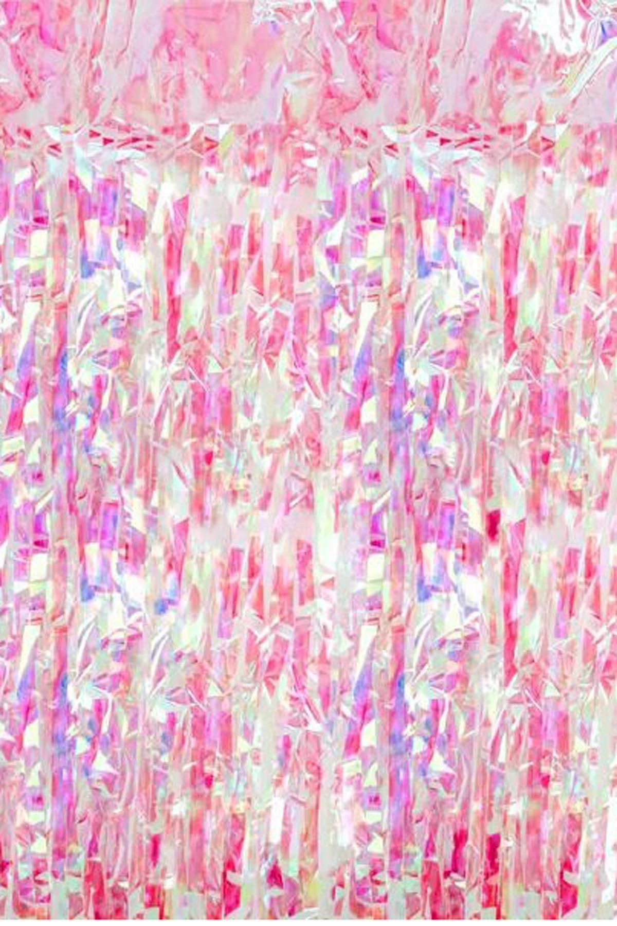 partydeco Hängedekoration Türvorhang Lametta 100x200cm, Pink Irisierend