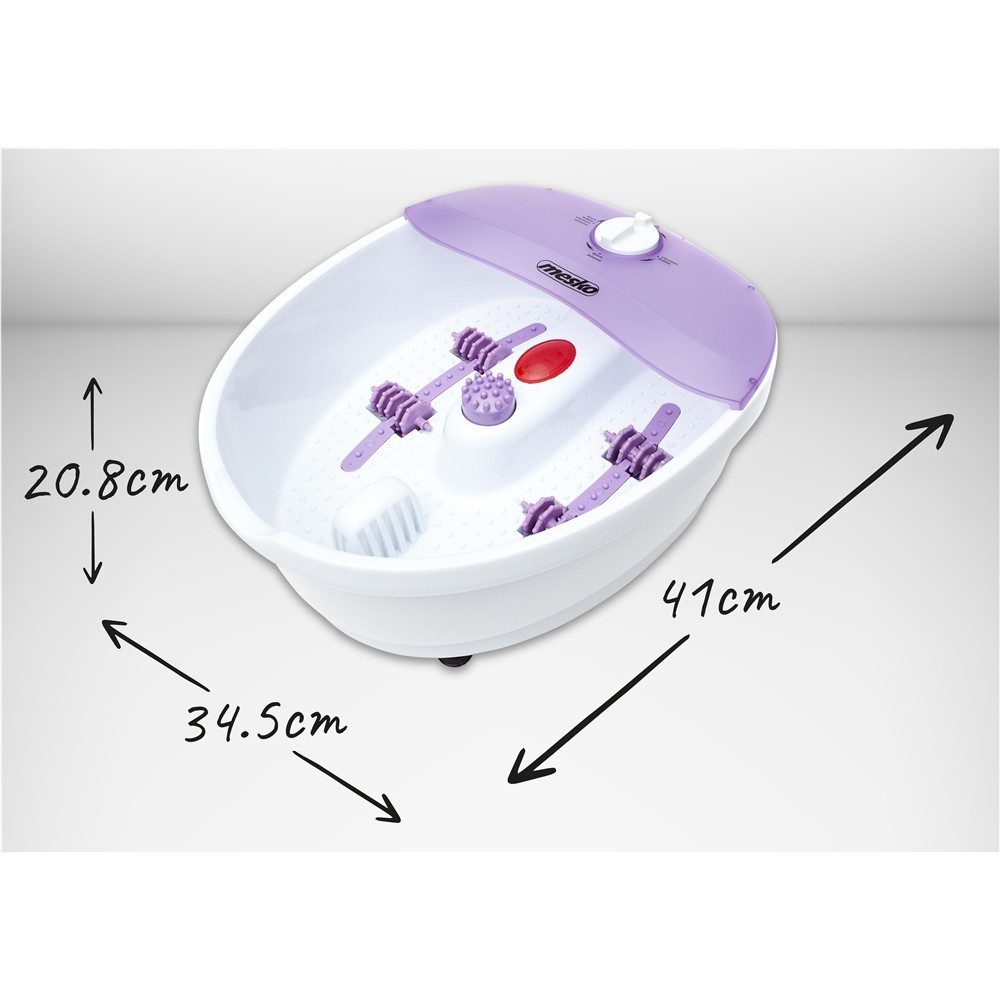 Mesko Fußmassagegerät MS 2152 Fußbad mit Massagefunktion, elektrisch mit Sprudelmassage, Vibrationsmassage, Infrarot, 4 Massagerollen, Spritzschutz, Lila/Weiß